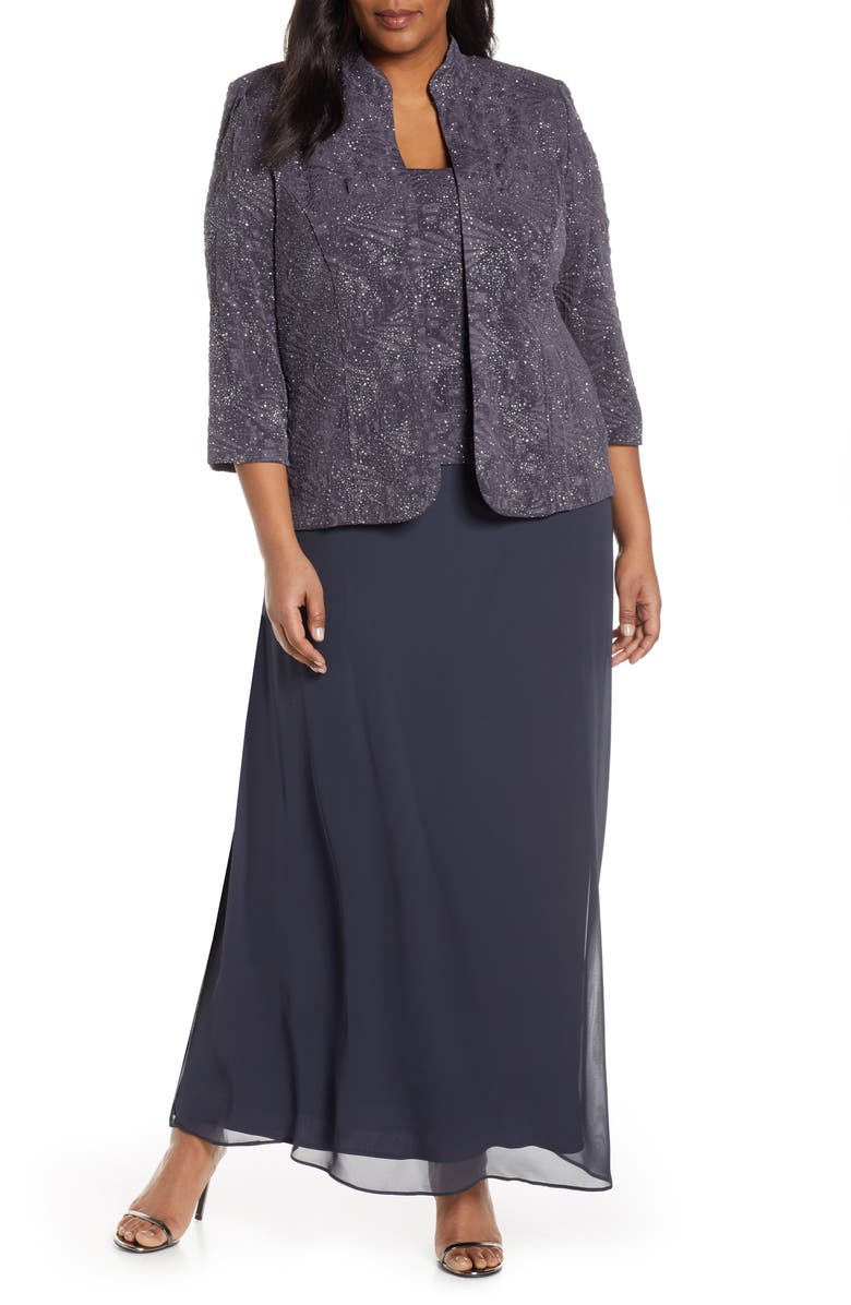 Alex Evenings Lace & Chiffon Gown with Jacket (Plus Size) | Nordstrom