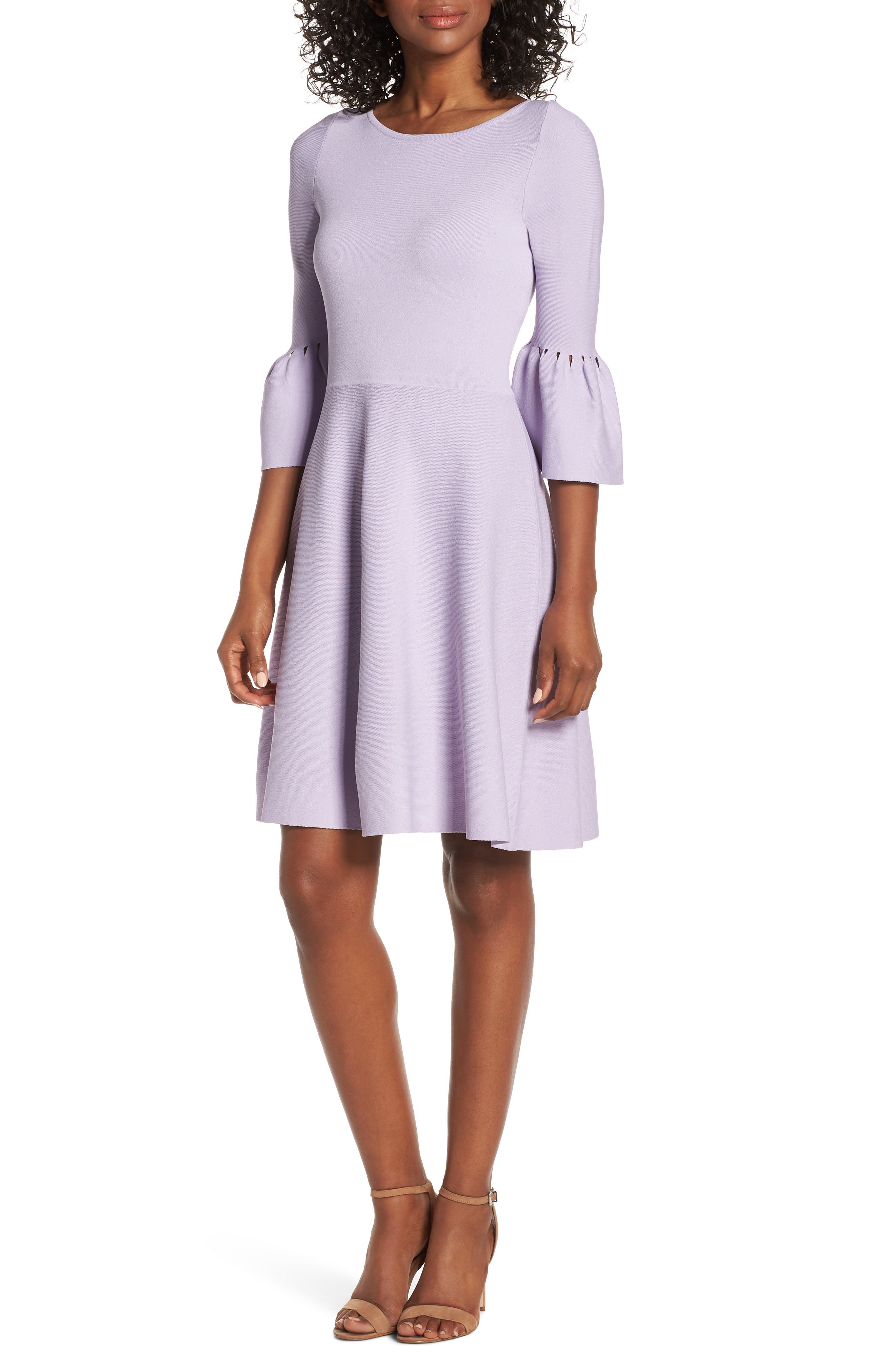 Eliza J Cutout Bell Sleeve Sweater Dress, Purple