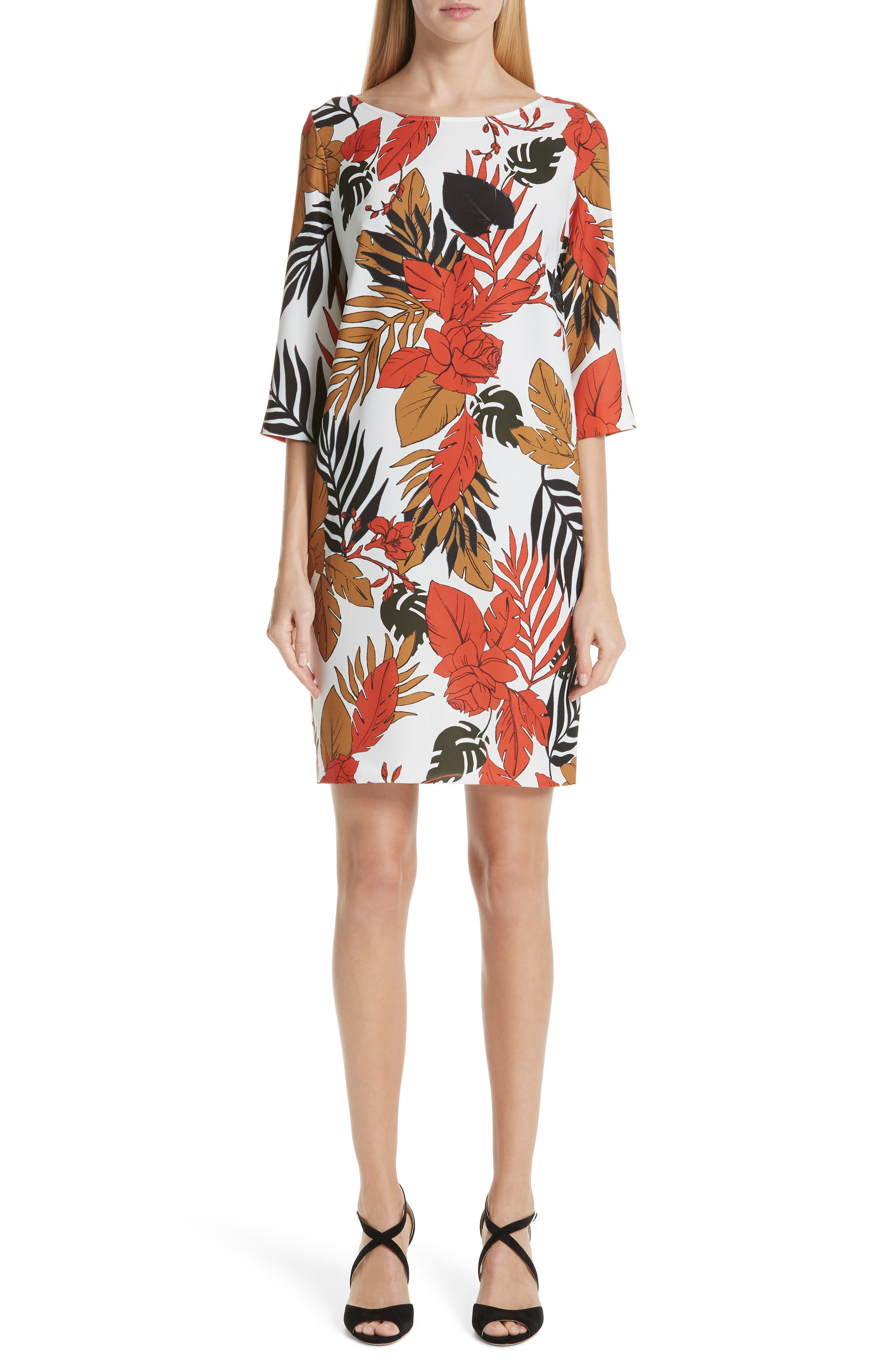 Fuzzi Floral Shift Dress, 8 IT - White