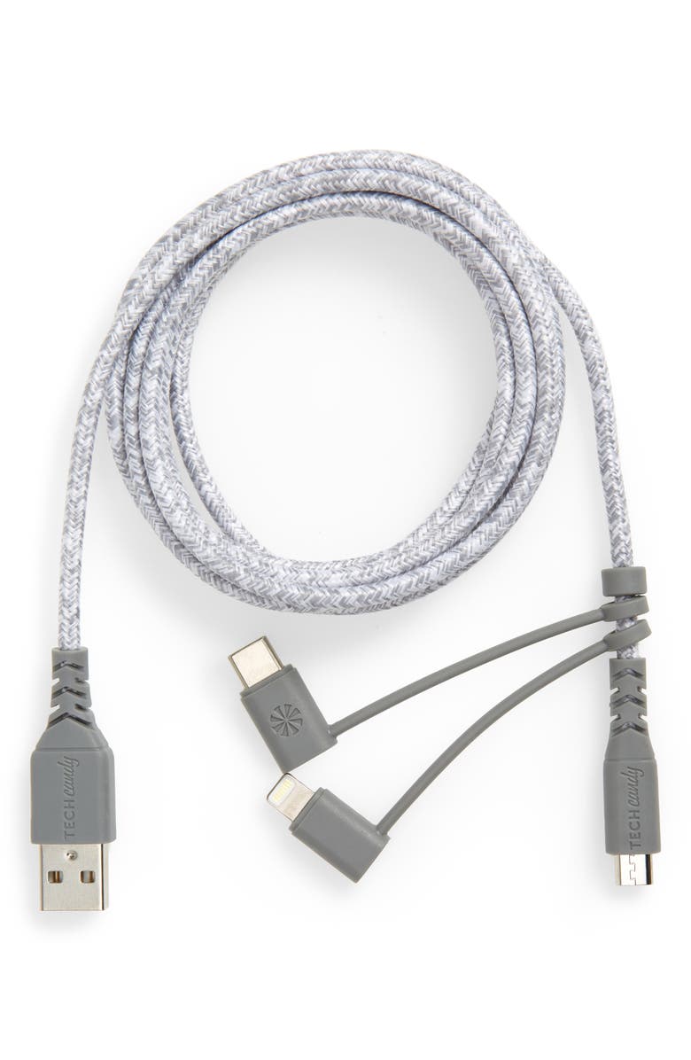 TECH CANDY Triple Header 6-Foot Micro USB Cable, Main, color, SHADES OF GREY
