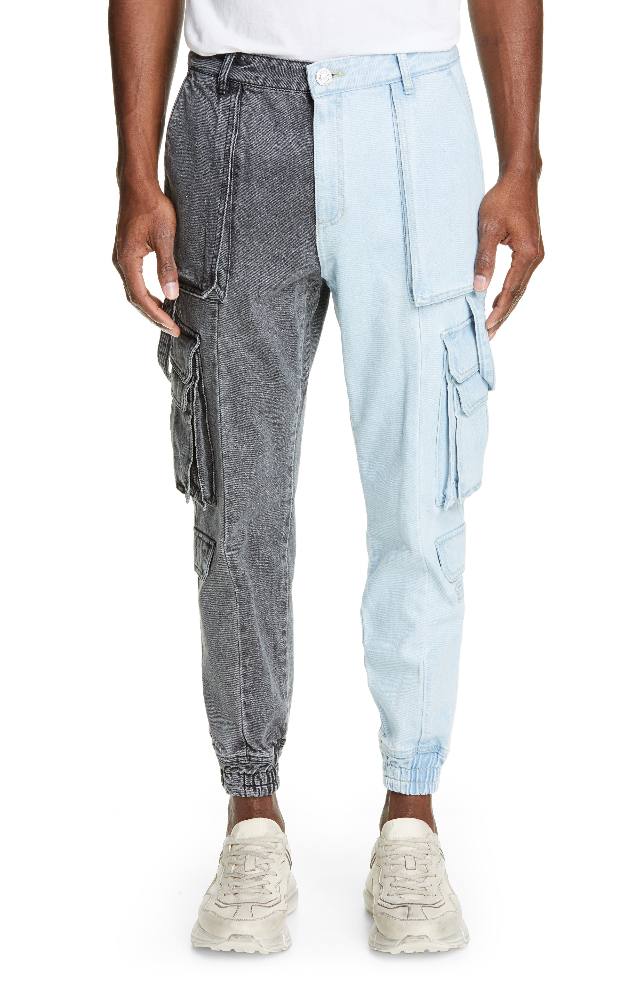 Juun.j Two-Tone Denim Cargo Pilot Pants, Black