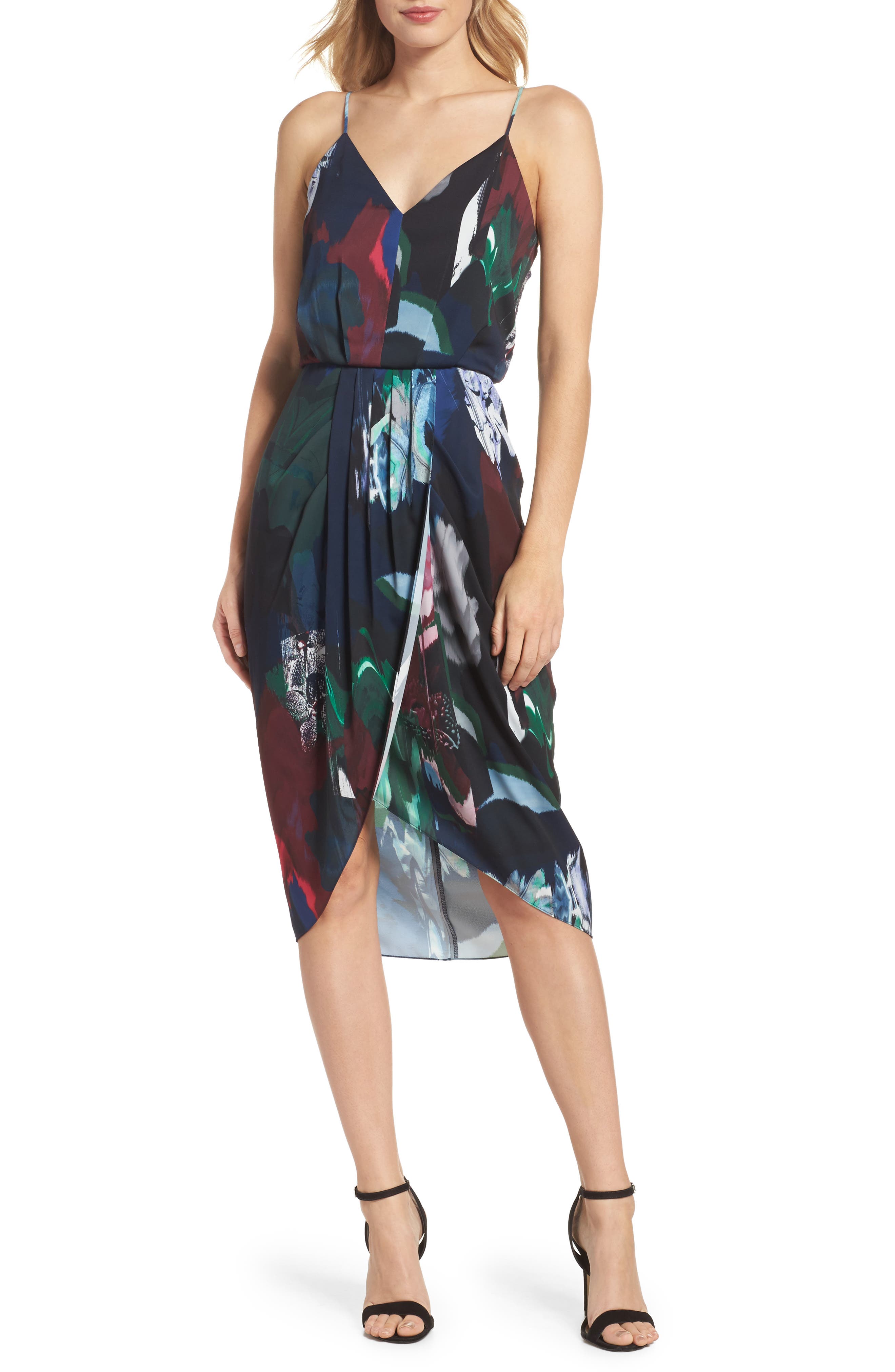 Chelsea28 Print Faux Wrap Dress, Black