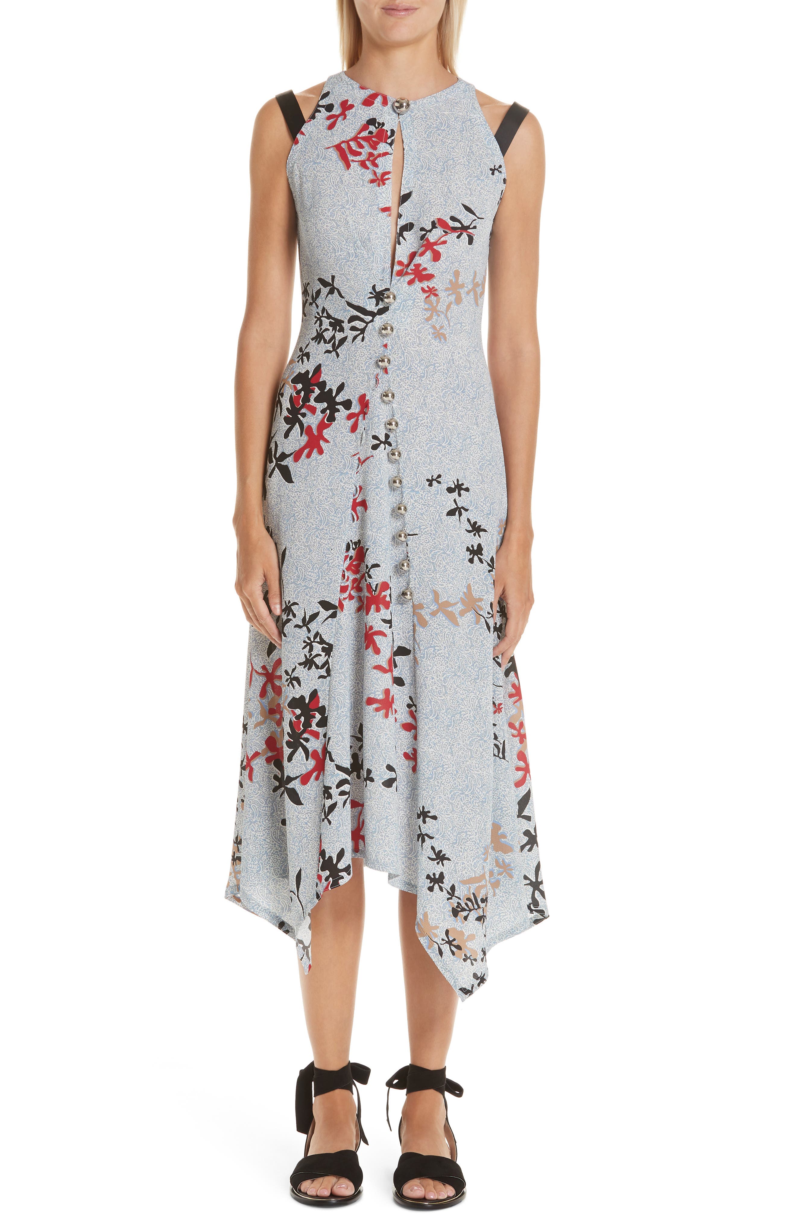 Yigal Azrouel Decoupe Floral Print Crepe Dress, Blue