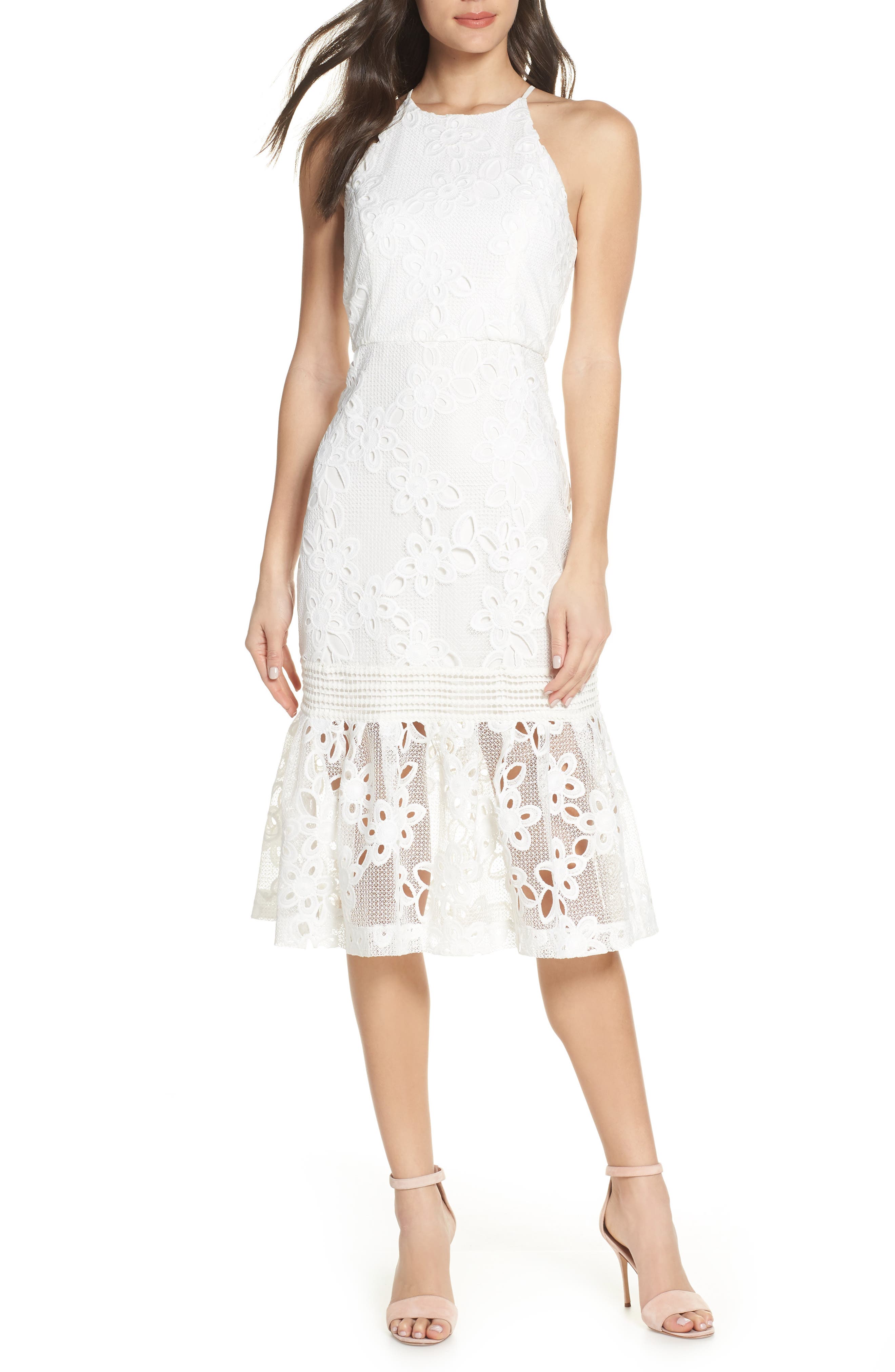 Mark + James By Badgley Mischka Lace Halter Dress, Ivory