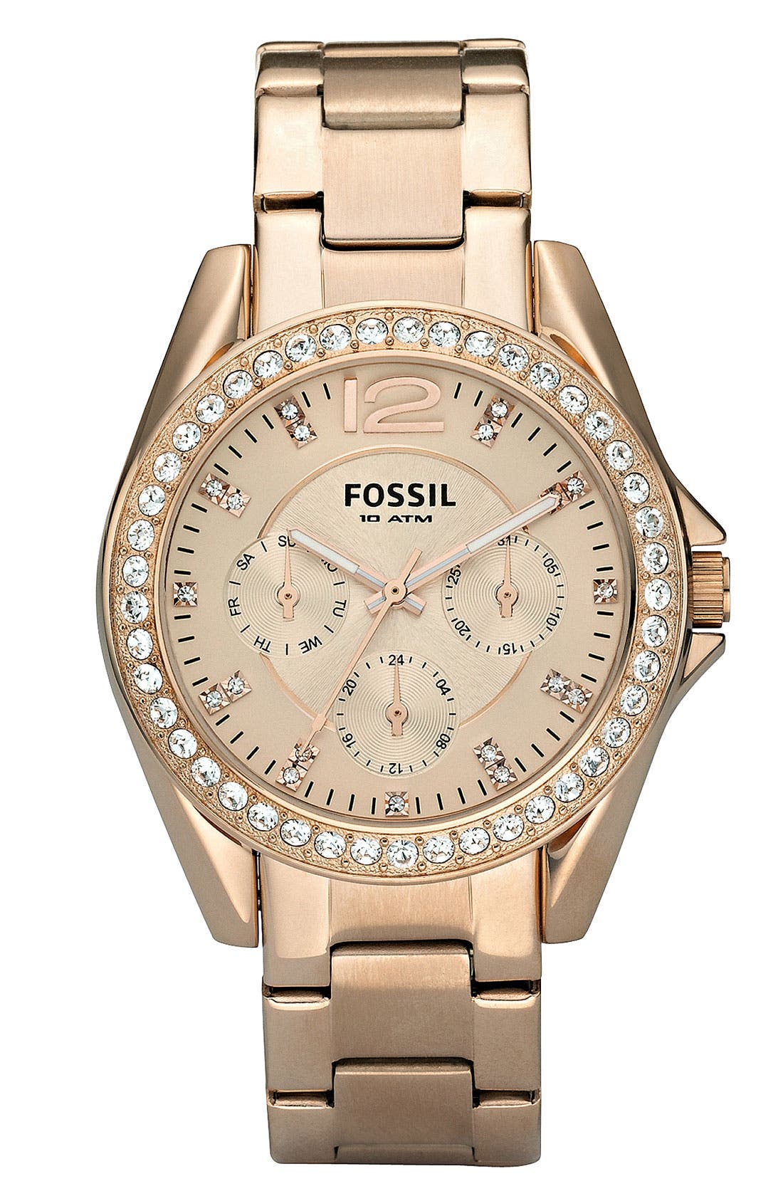 UPC 691464629922 product image for Fossil 'Riley' Round Crystal Bezel Bracelet Watch, 38mm Rose Gold One Size | upcitemdb.com