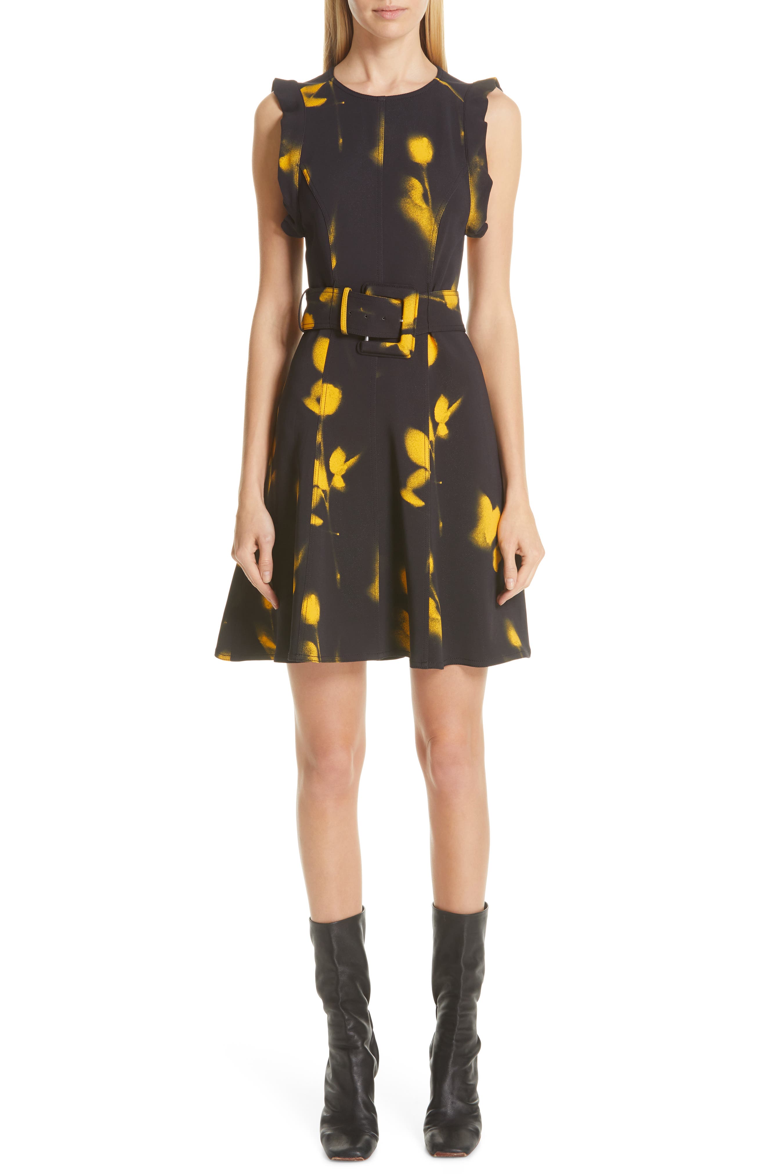 Proenza Schouler Print Belted Cady Dress, Black