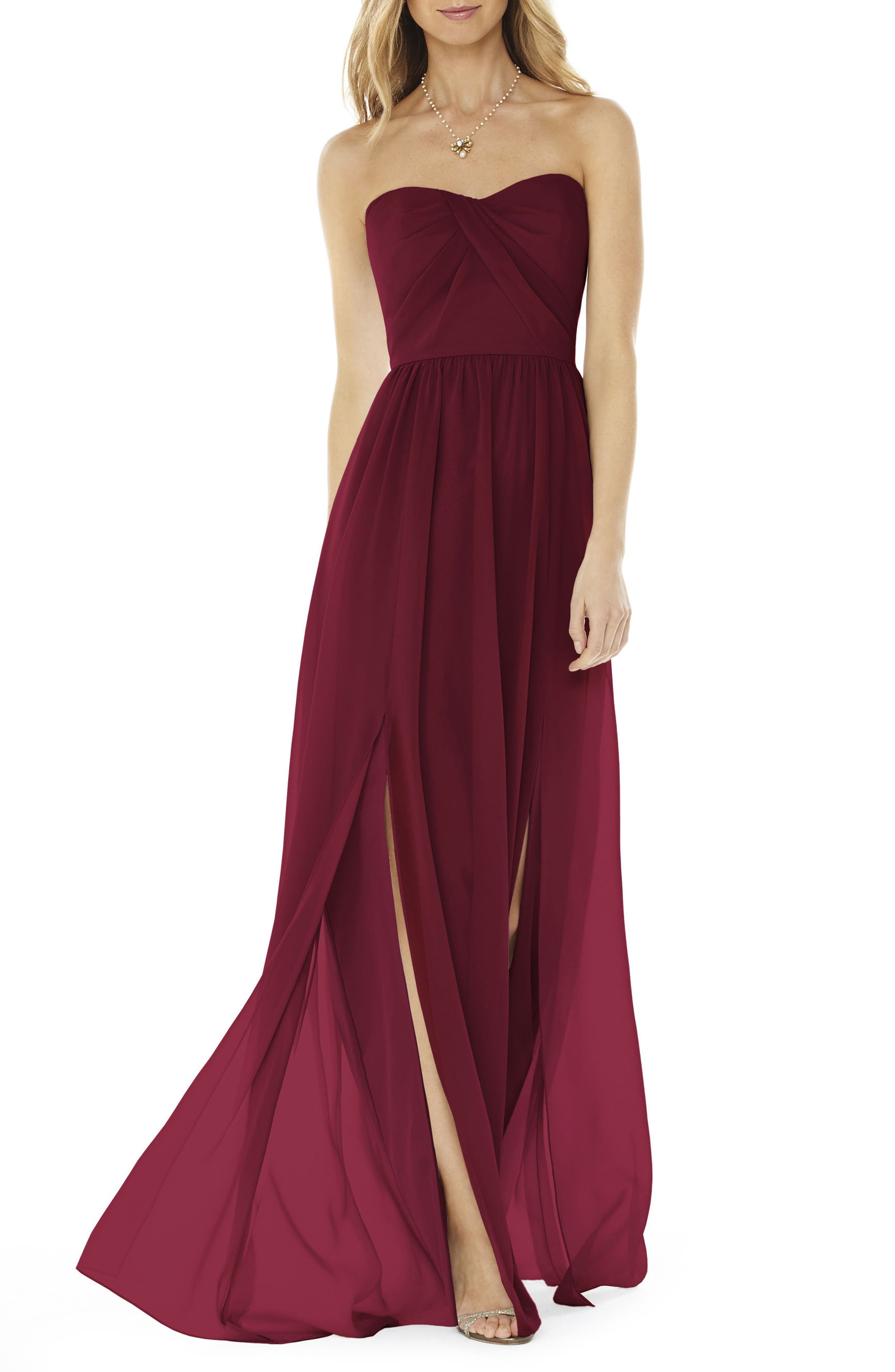 Social Bridesmaids Strapless Georgette Gown, Burgundy