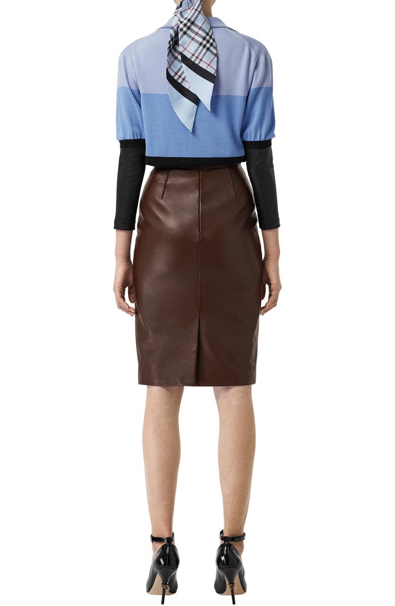 BURBERRY COLORBLOCK LEATHER SLEEVE POLO SWEATER,4548471