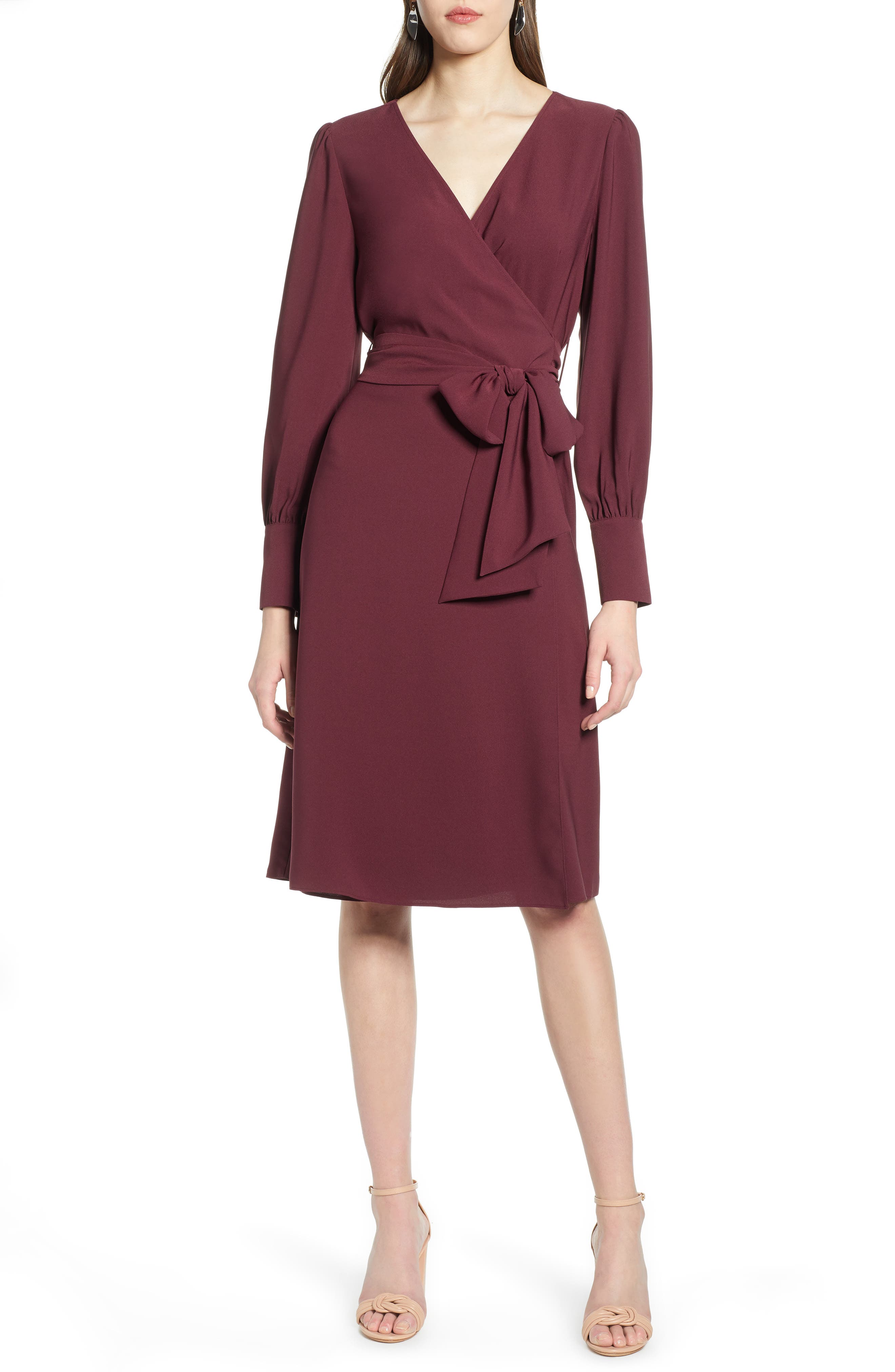 Petite Halogen Wrap Dress, Burgundy