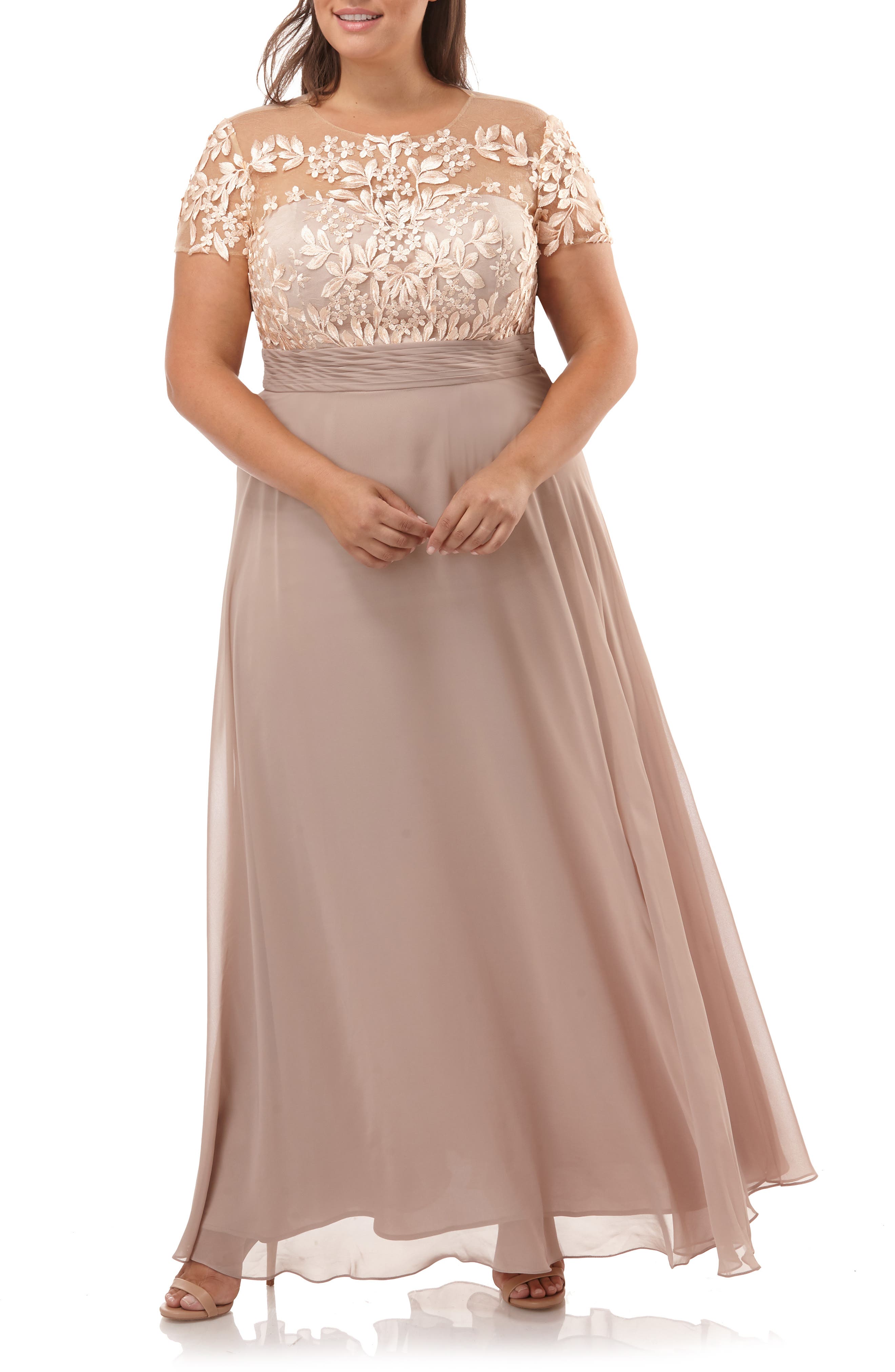Plus Size Js Collections Floral Embroidered Chiffon Gown