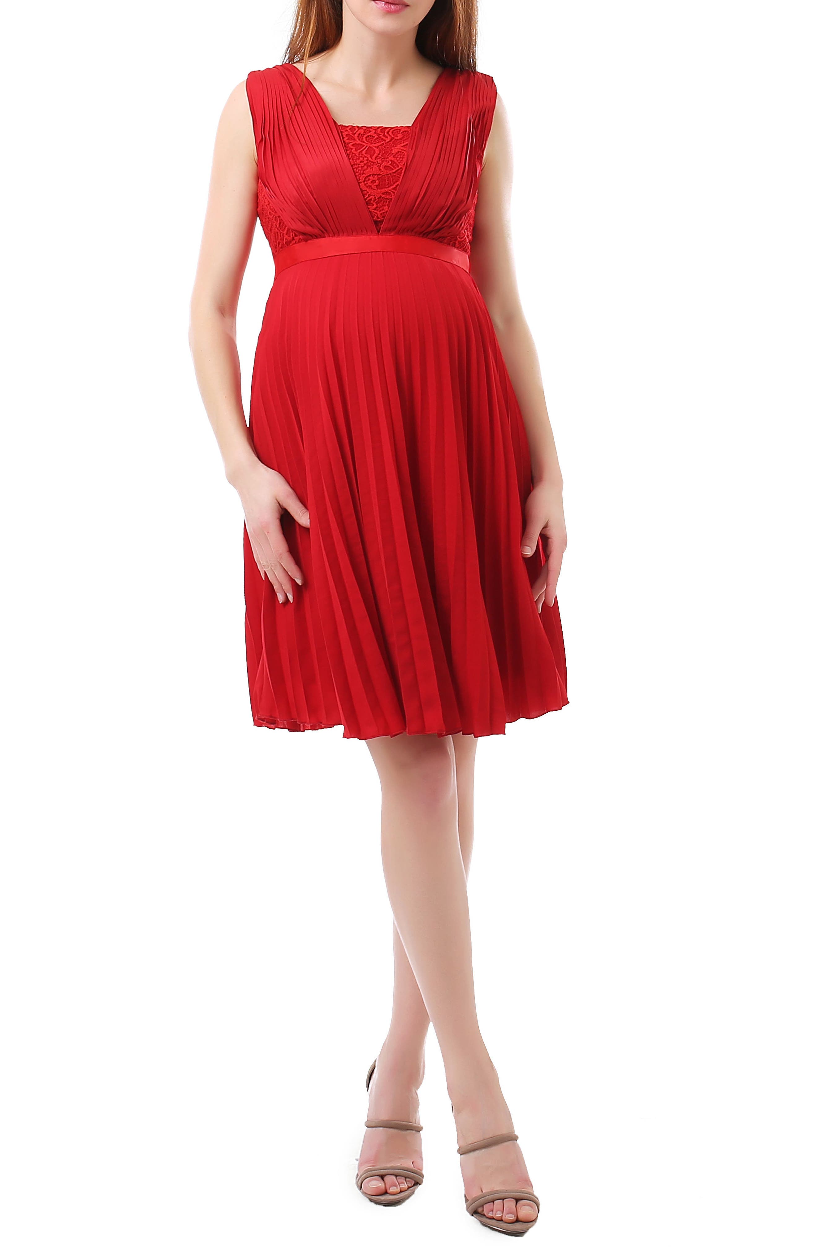Kimi And Kai Lauren Chiffon & Lace Maternity Dress, Red