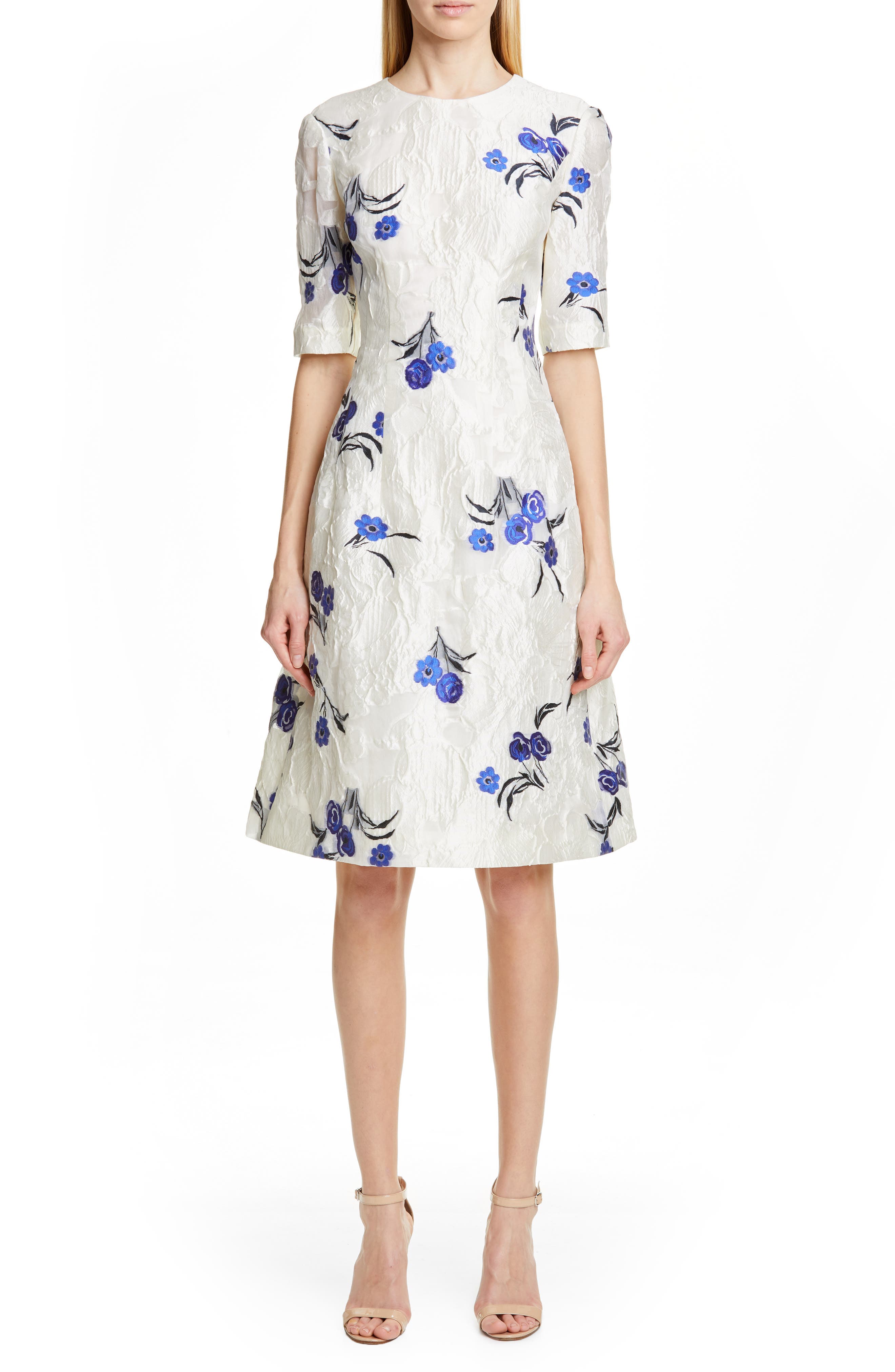 Lela Rose Holly Floral Jacquard Fit & Flare Dress, Ivory