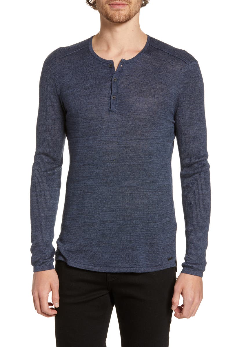 John Varvatos Tops SEAN LONG SLEEVE LINEN BLEND HENLEY