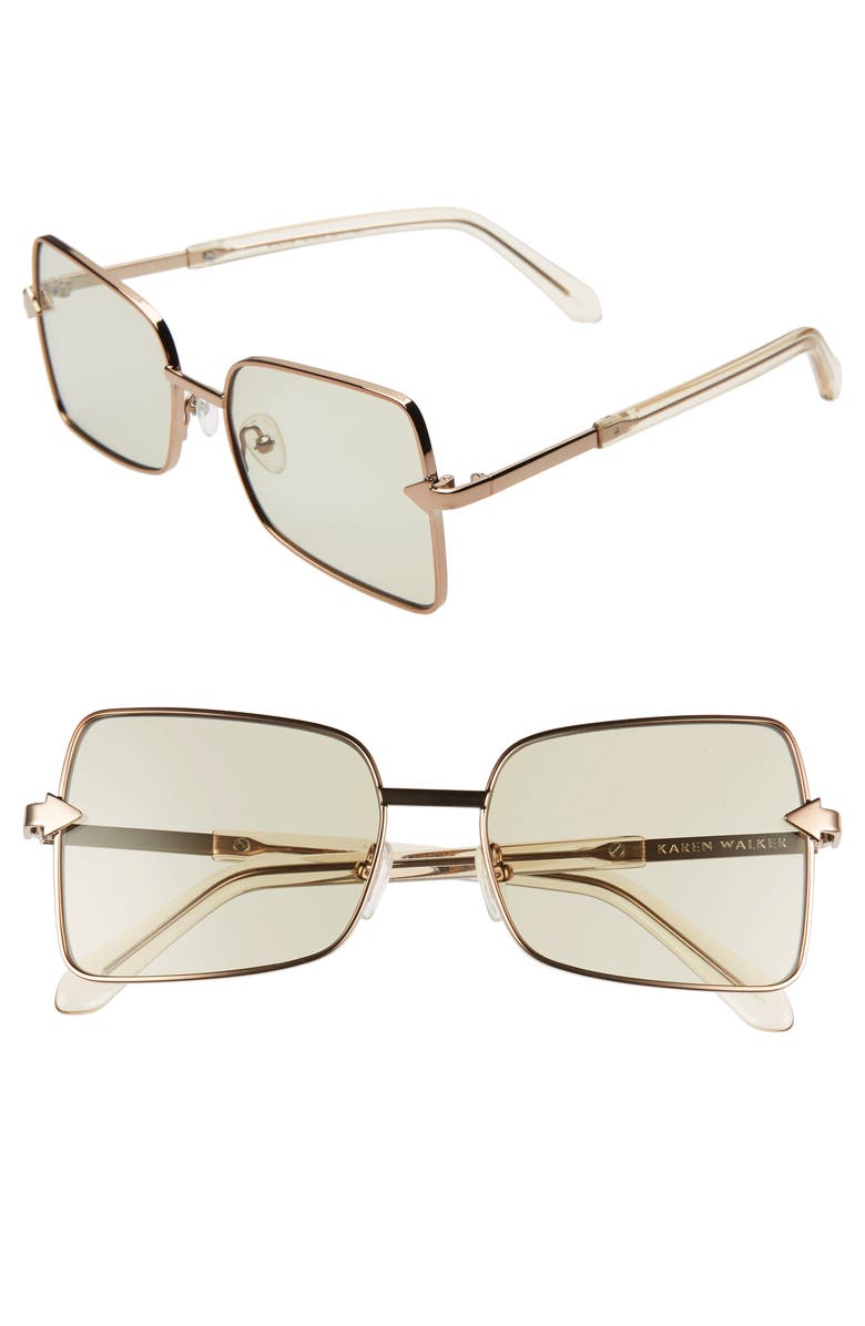 Karen Walker Sunglasses WISDOM 56MM SQUARE SUNGLASSES - DARK GOLD/ SAGE TINT
