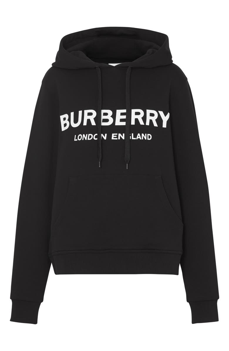 Burberry Logo Print Cotton Sweatshirt Hoodie In Black