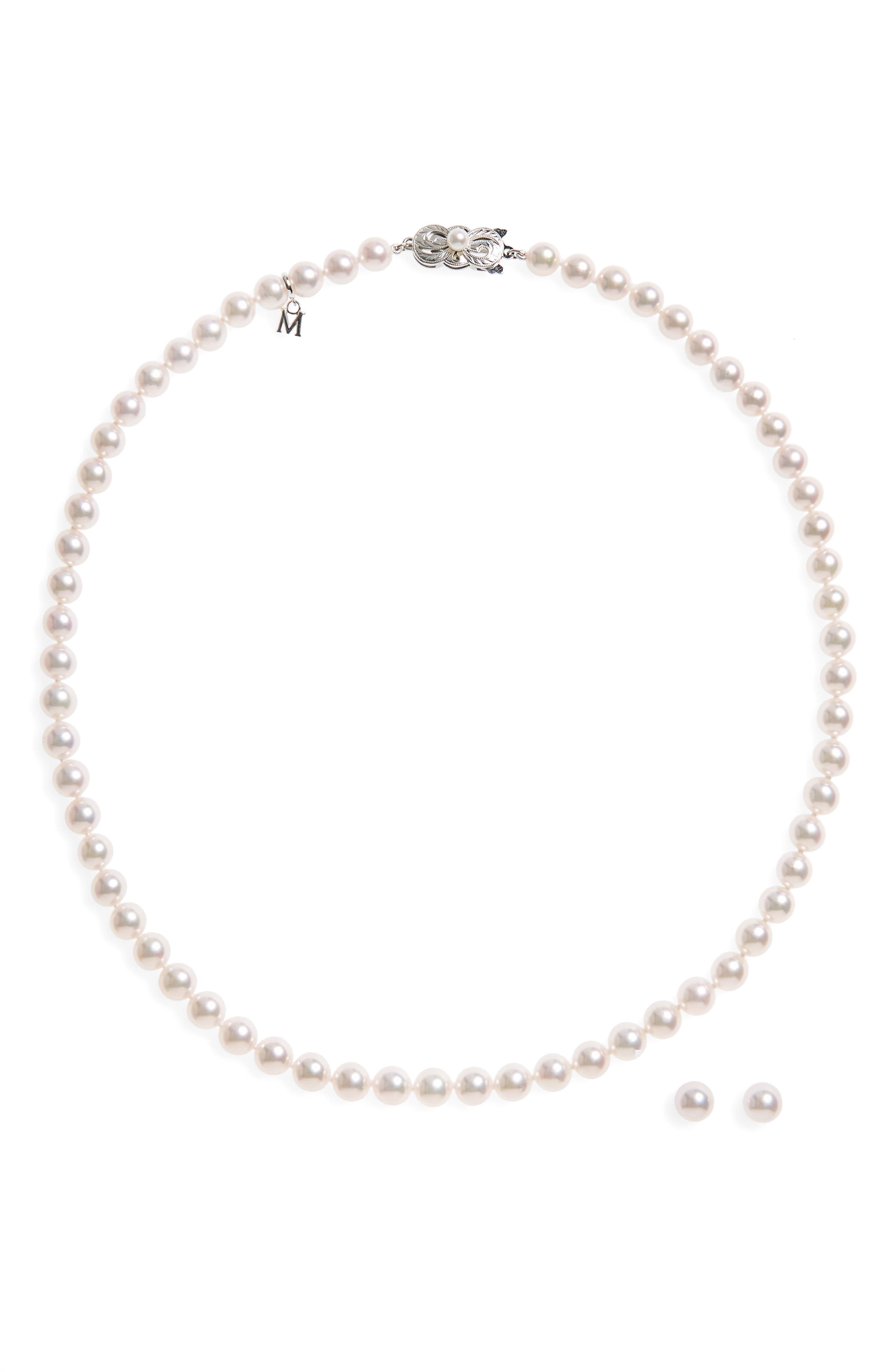 Mikimoto Cultured Pearl Necklace & Stud Earring Set Nordstrom