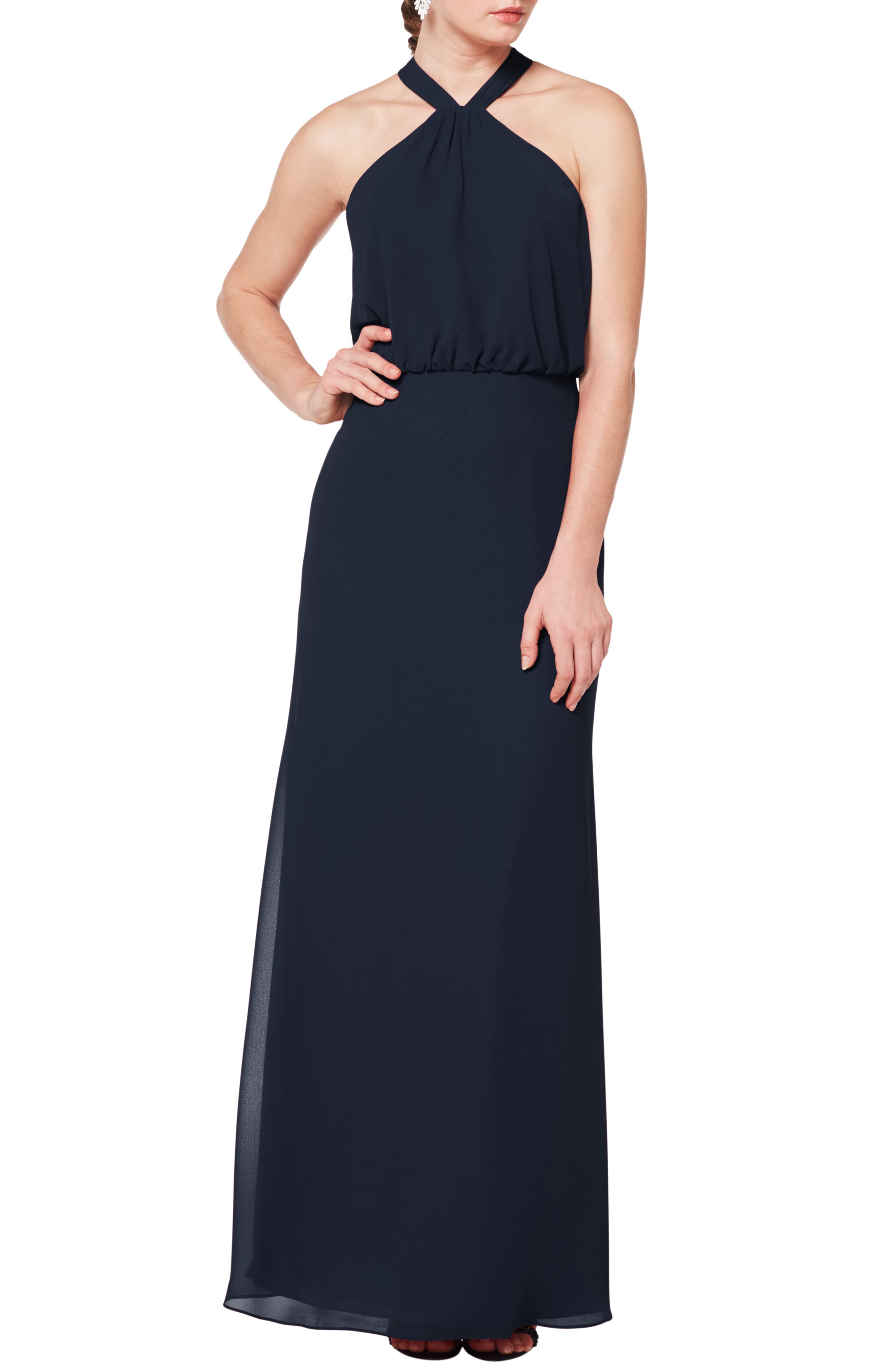 #levkoff Halter Neck Blouson Bodice Evening Dress, Blue