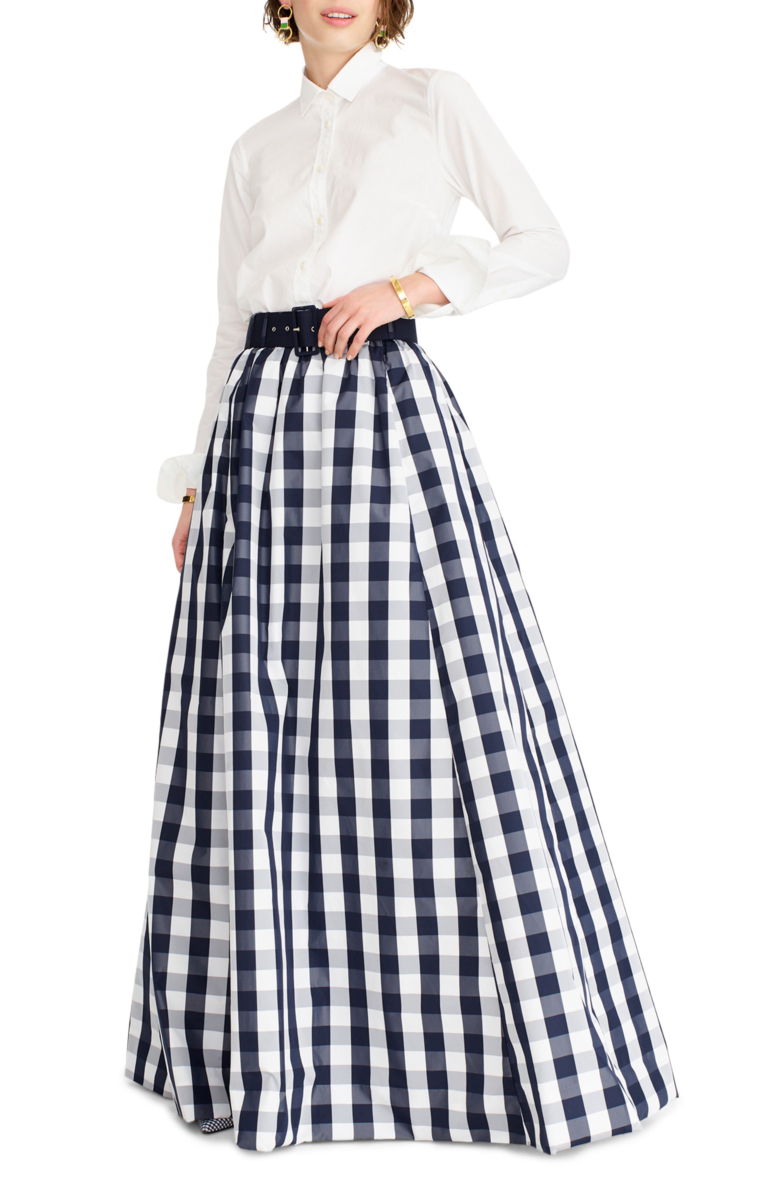J.Crew Gingham Belted Taffeta Ball Skirt Nordstrom