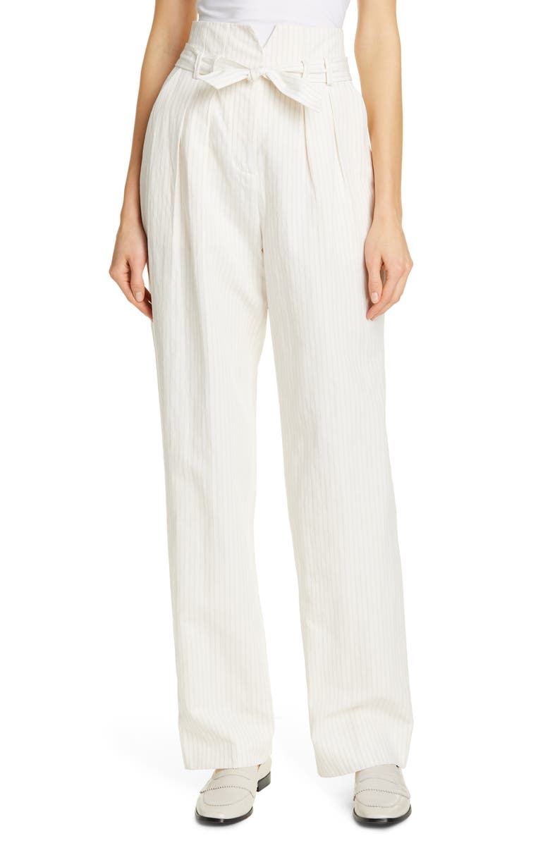 Rebecca Taylor Pants PINSTRIPE BELTED WIDE LEG PANTS