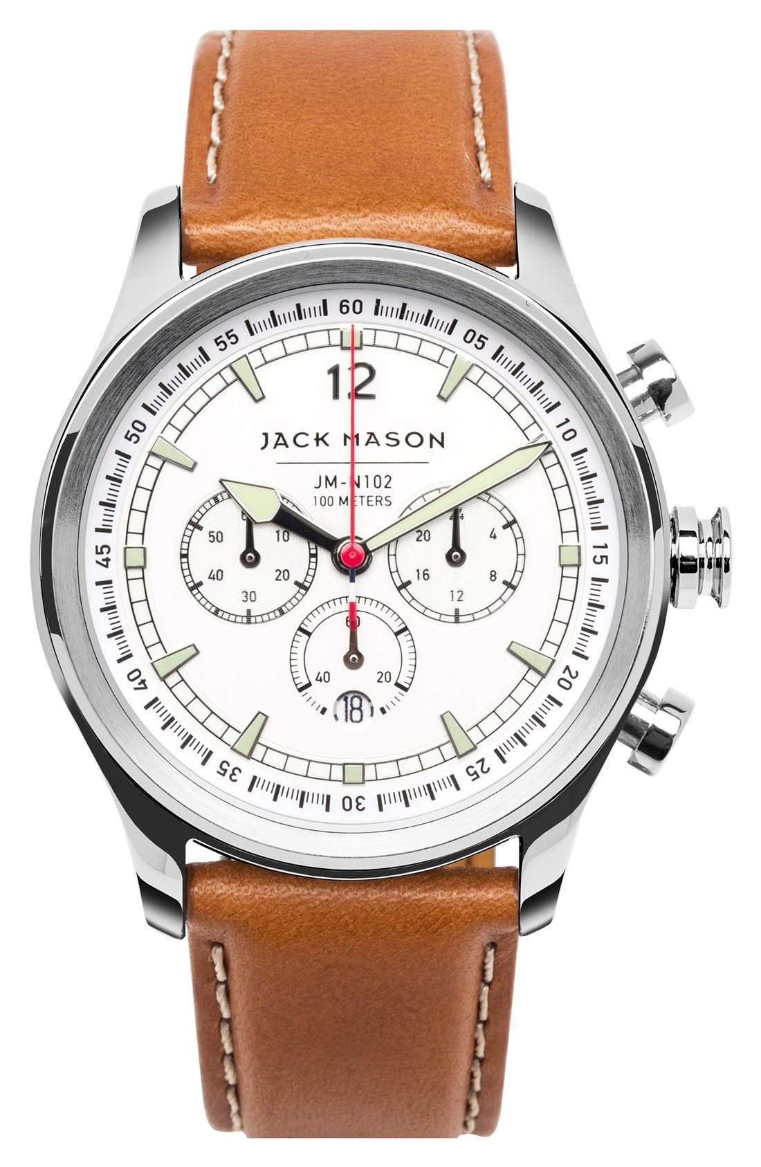 Jack Mason Nautical Chronograph Leather Strap Watch, 42mm Nordstrom