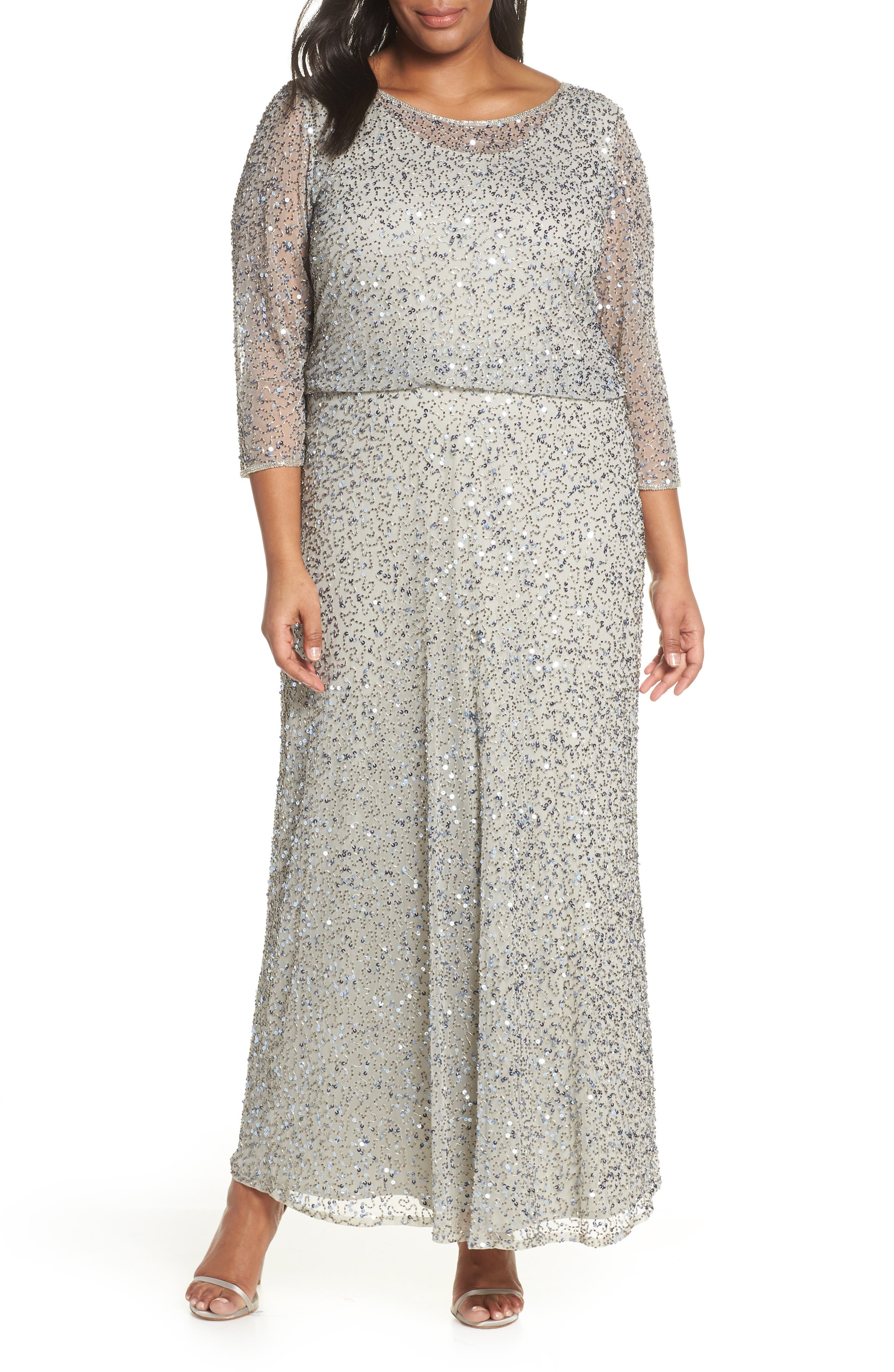 Plus Size Pisarro Nights Embellished Blouson Evening Dress, Metallic