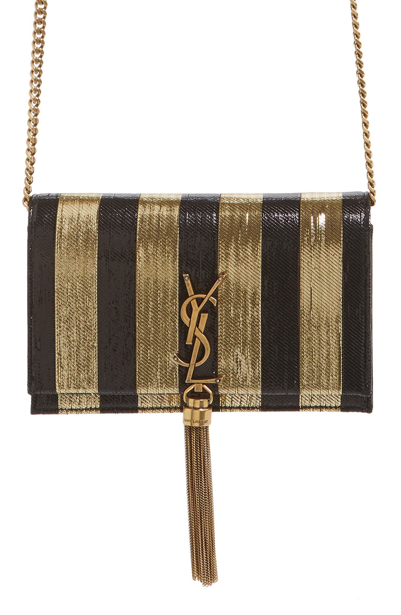 Saint Laurent Kate Metallic Stripe Wallet on a Chain Nordstrom