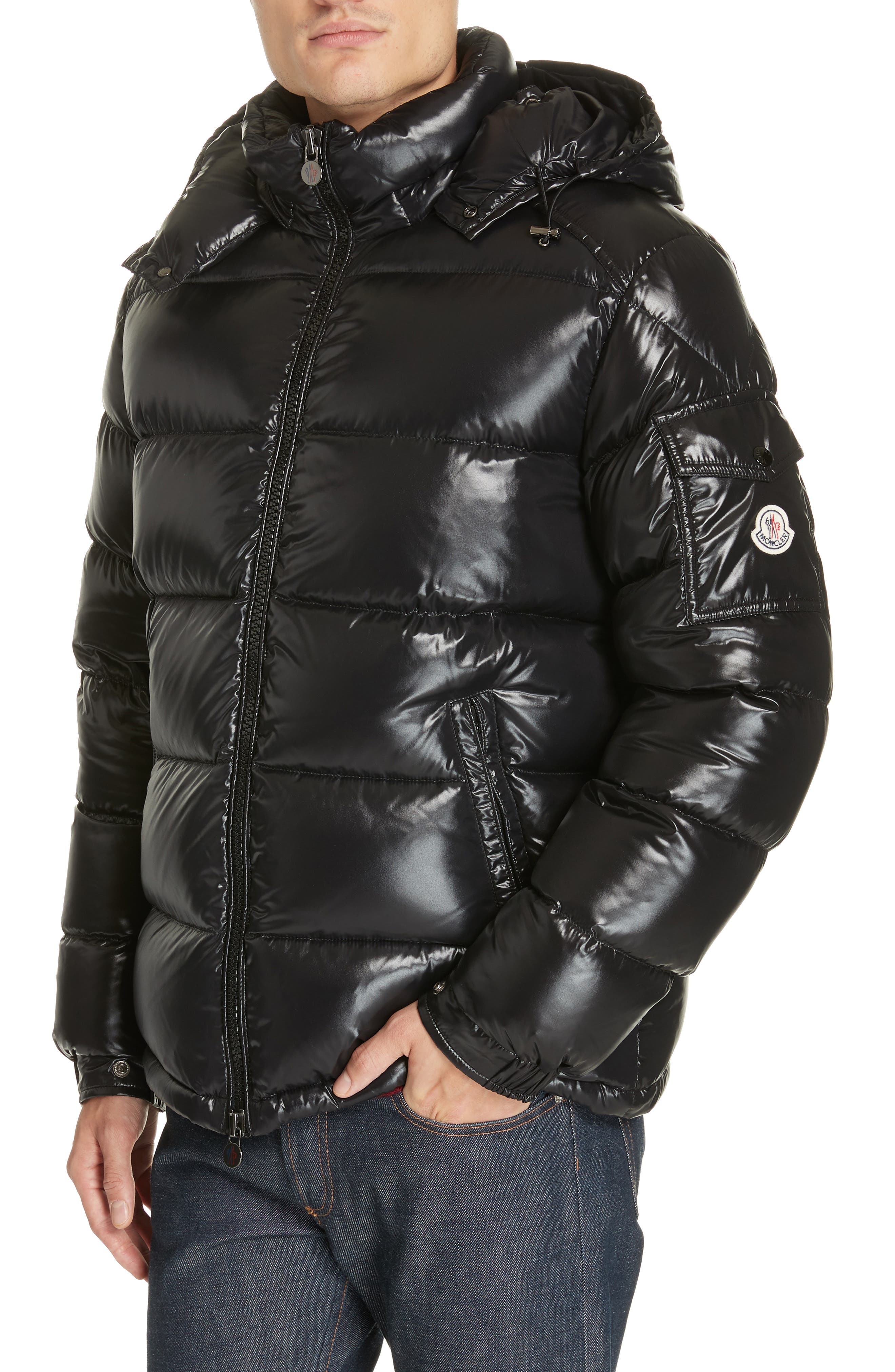 Moncler Maya Laque Quilted Down Jacket, Black