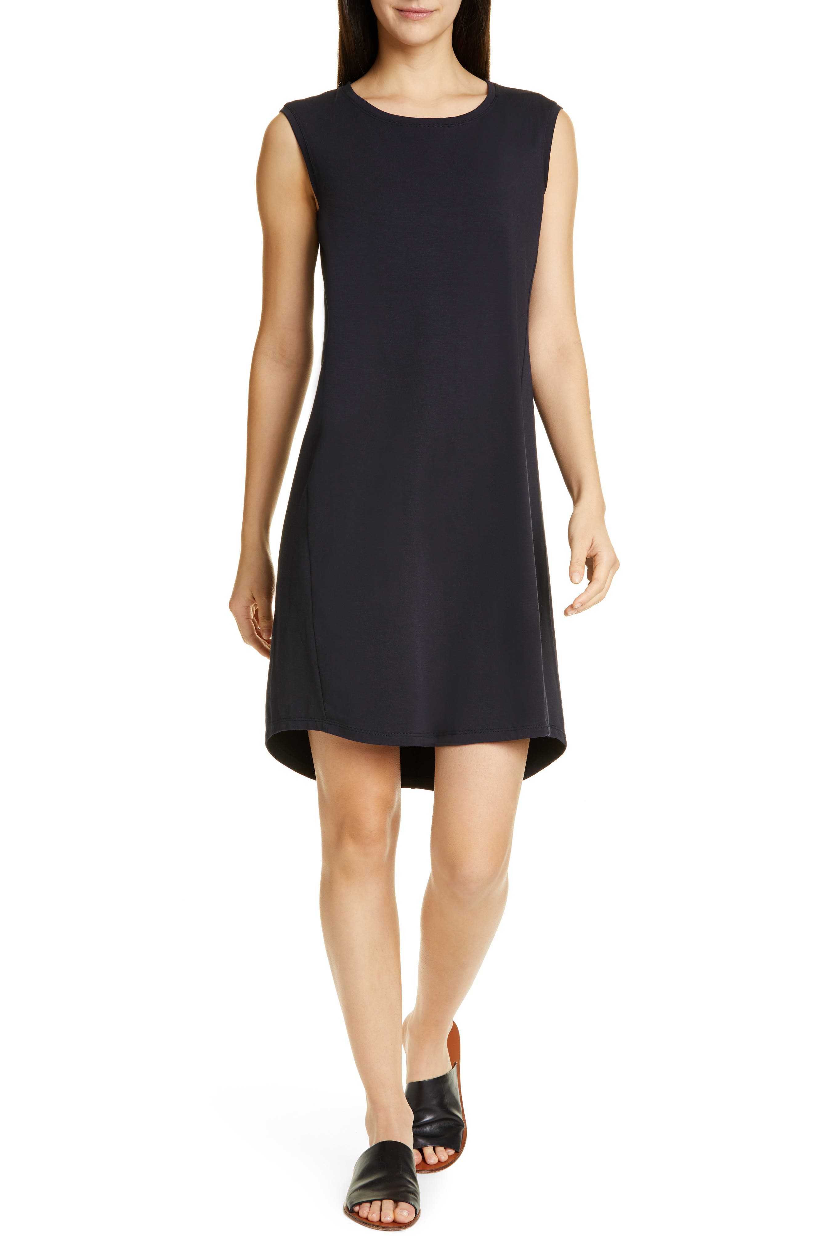 Petite Eileen Fisher Scoop Neck Sleeveless Dress, Blue