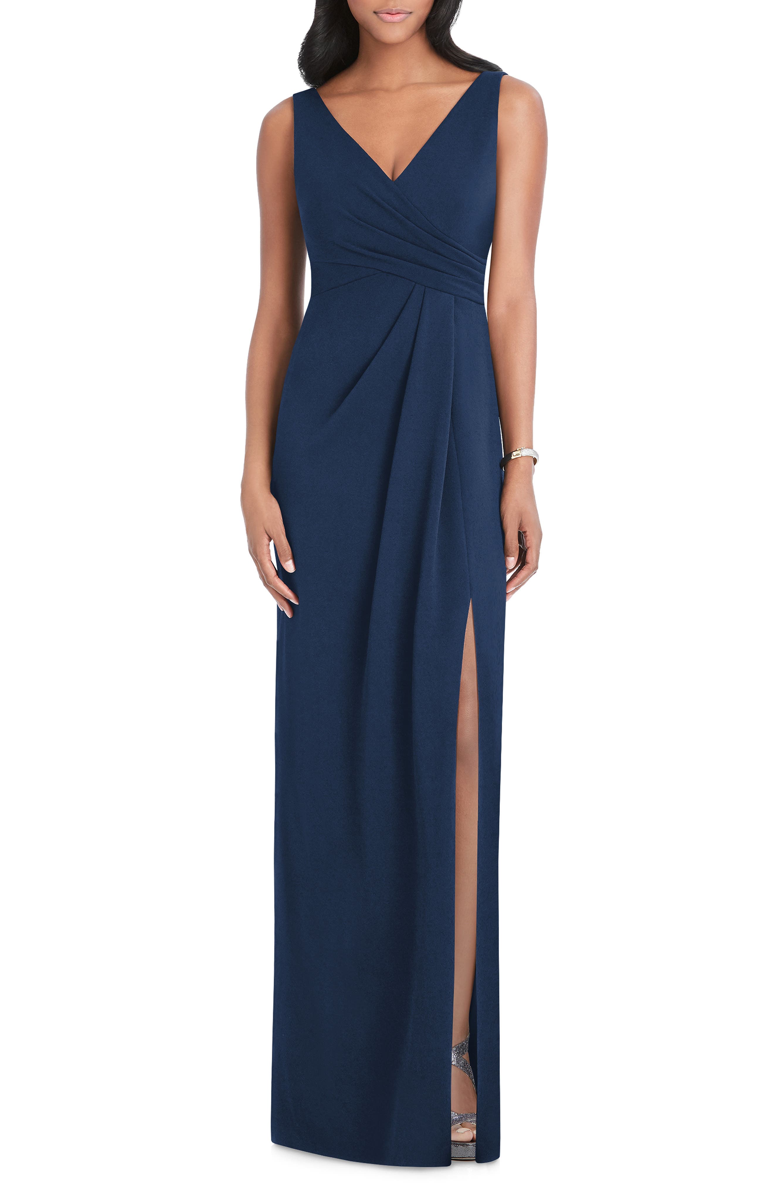After Six Pleated Surplice Stretch Crepe Gown, Blue