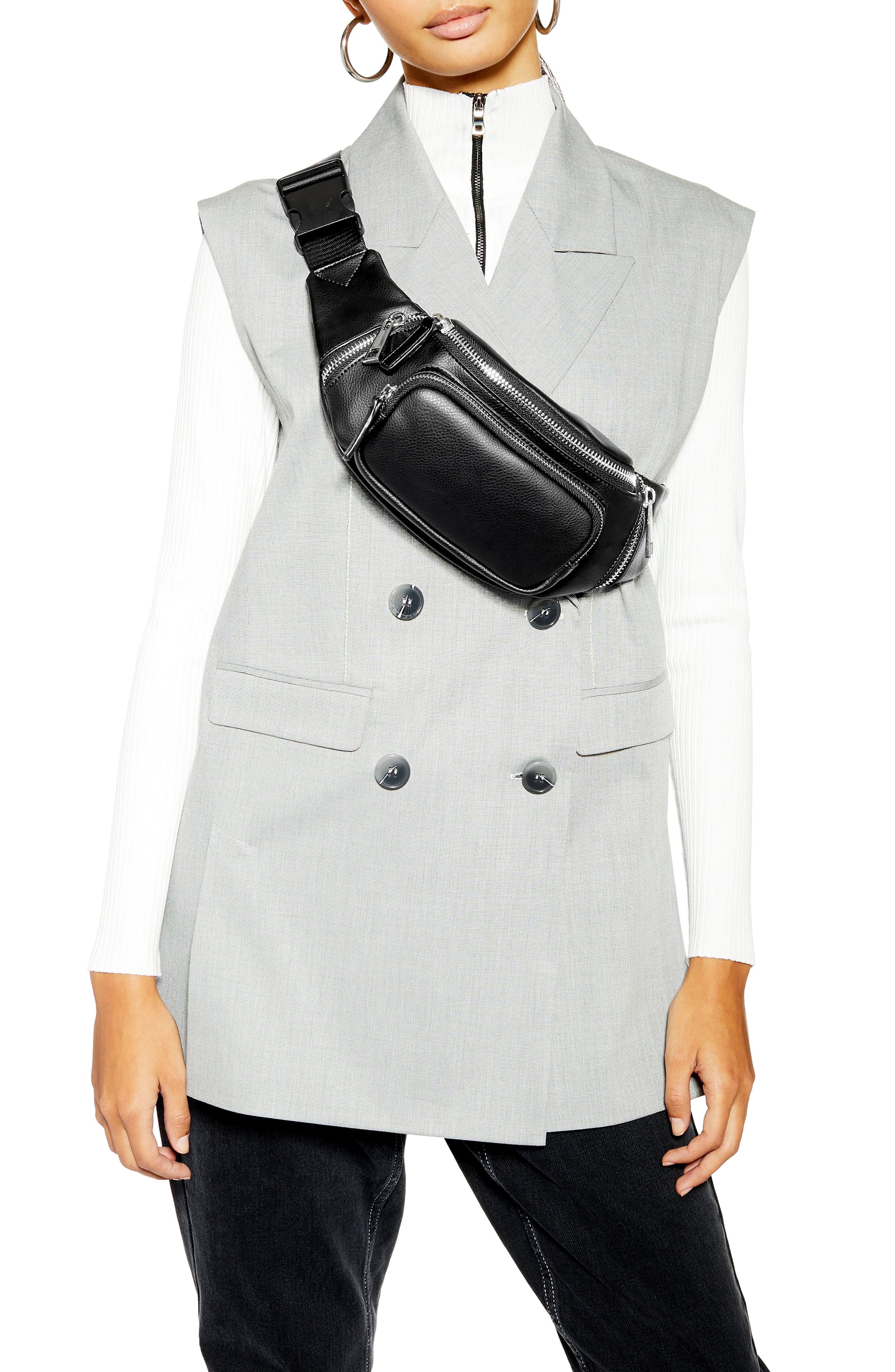 TOPSHOP Dash Faux Leather Belt Bag, Alternate, color, BLACK