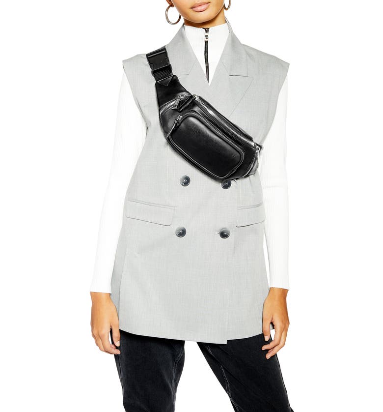 TOPSHOP Dash Faux Leather Belt Bag, Alternate, color, BLACK