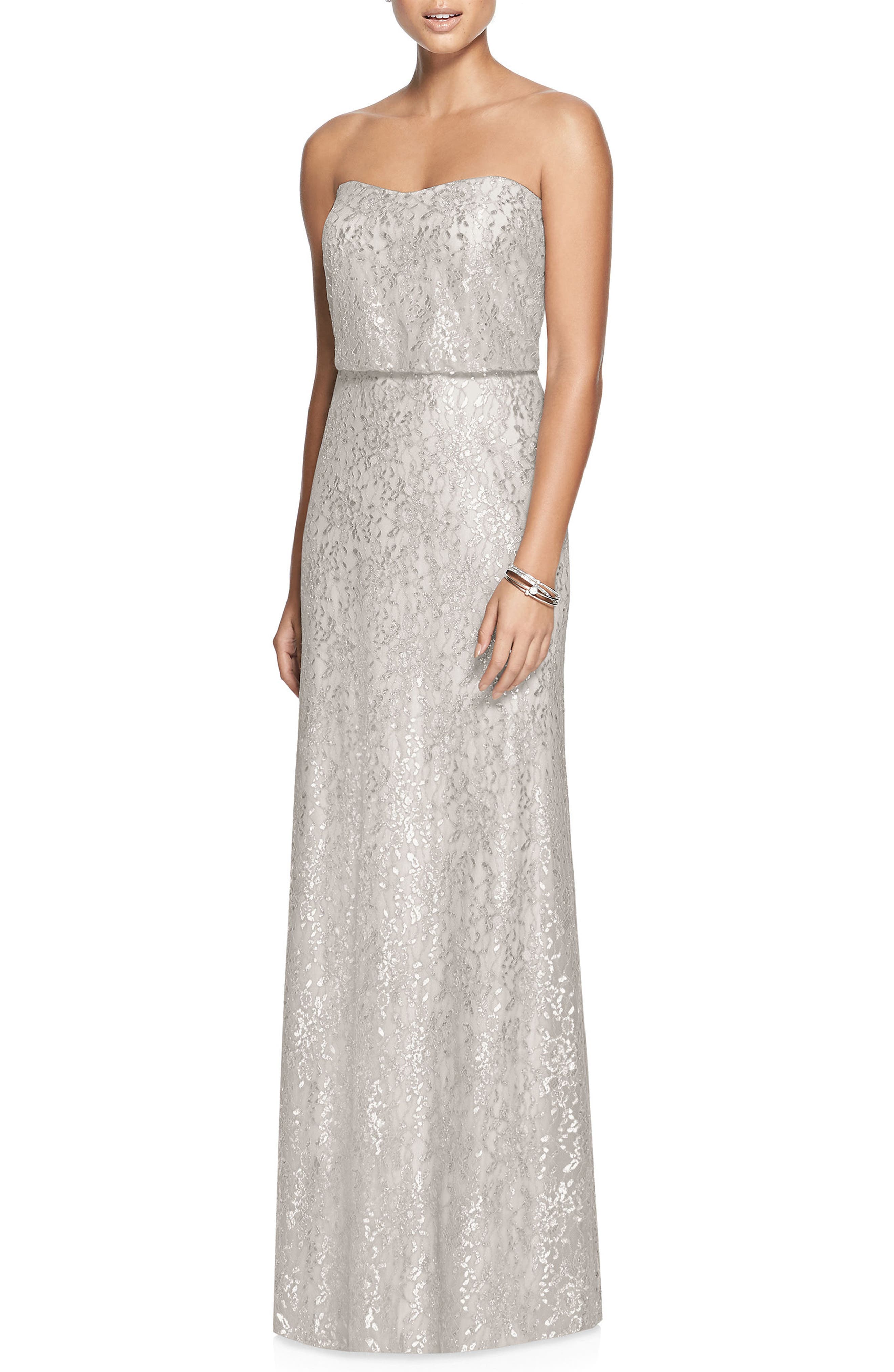 After Six Metallic Lace Strapless Blouson Gown, Metallic