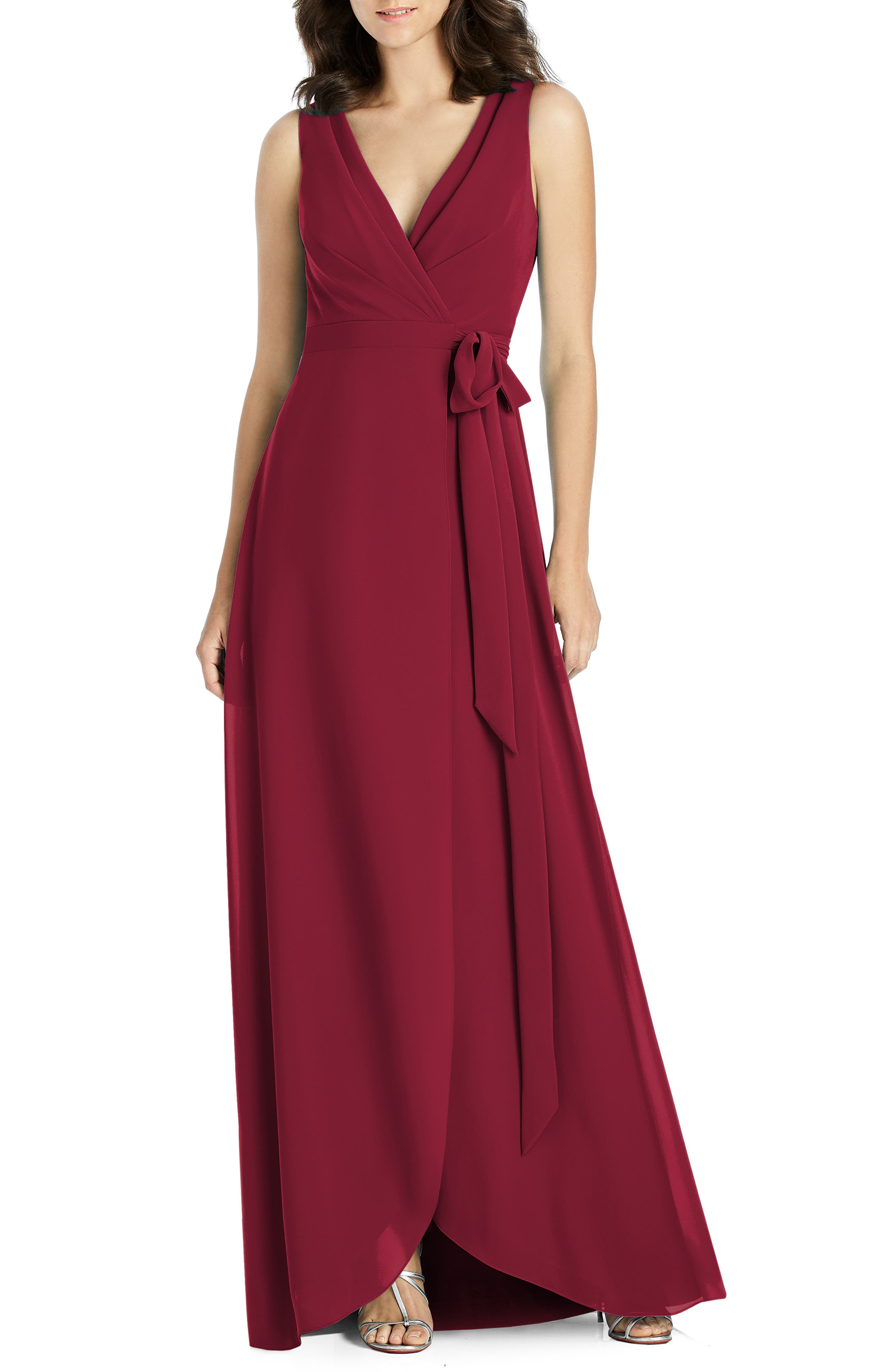 Jenny Packham Chiffon Wrap Evening Dress, Burgundy