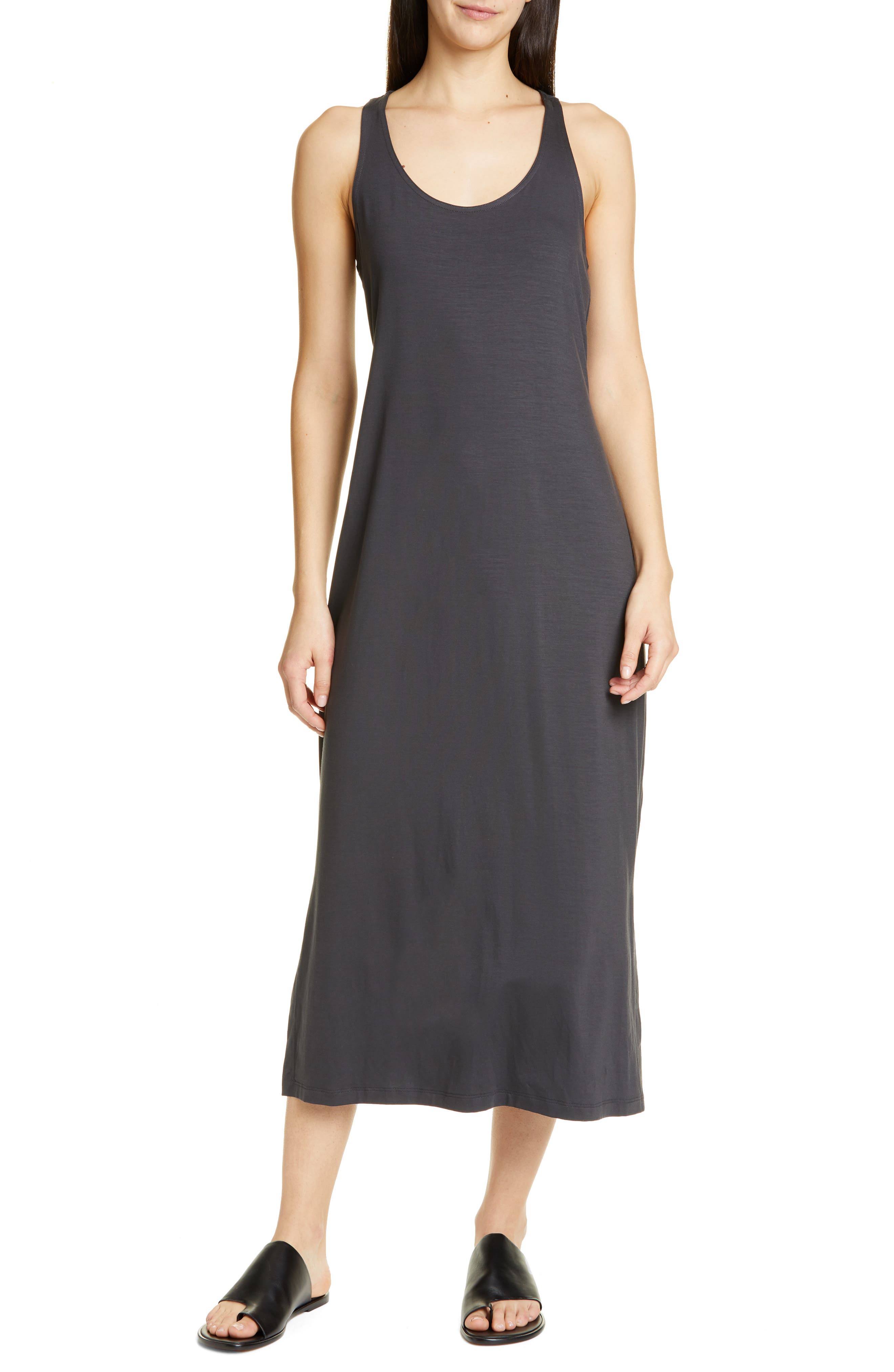 Eileen Fisher Scoop Neck Racerback Midi Dress, Grey