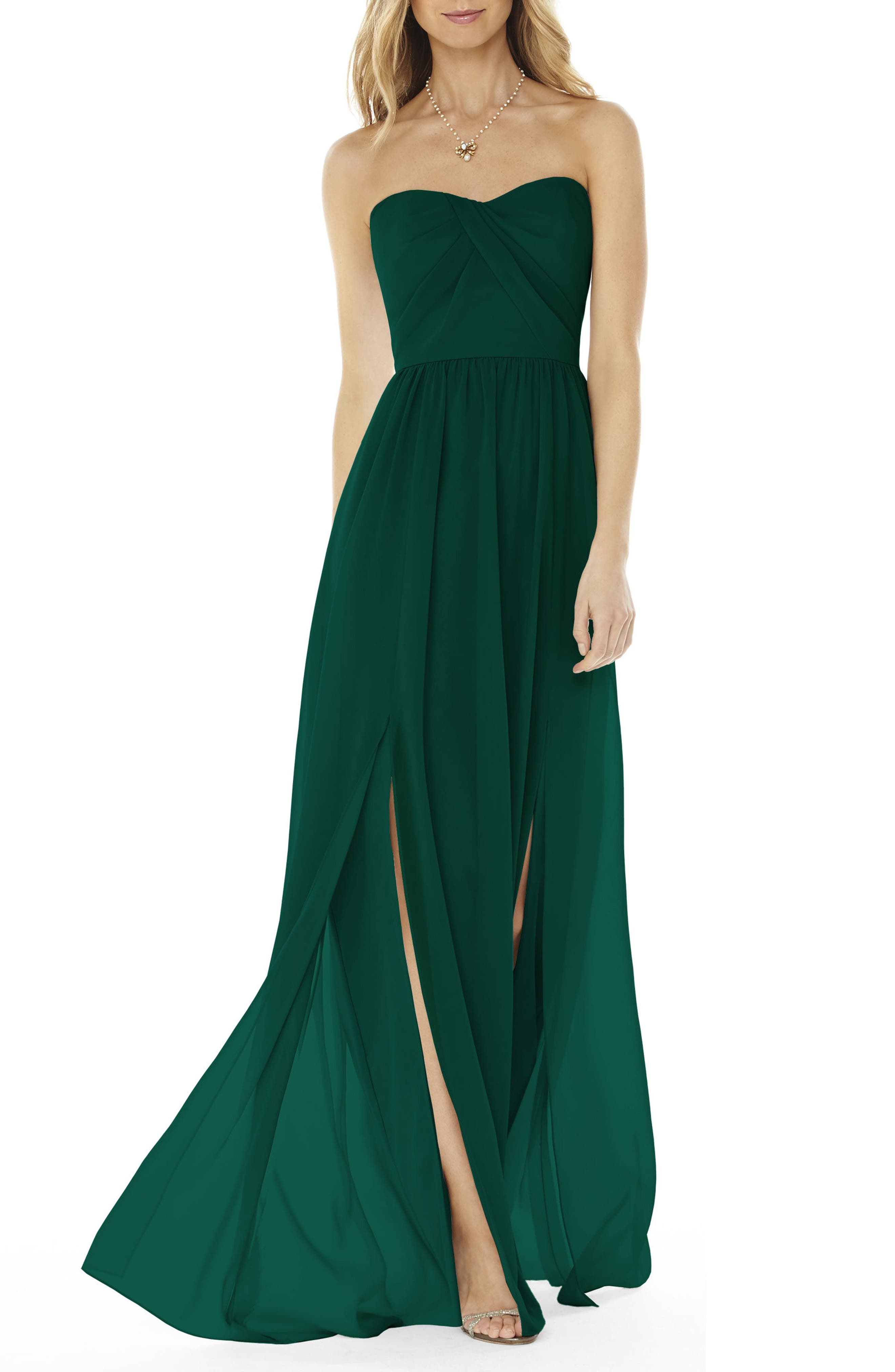 Social Bridesmaids Strapless Georgette Gown, Green