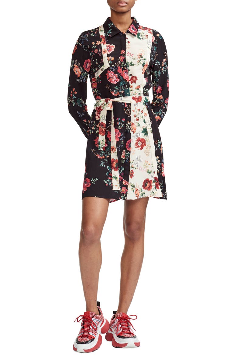 Maje Dresses RILLER TWO-TONE FLORAL PRINT SHIRTDRESS