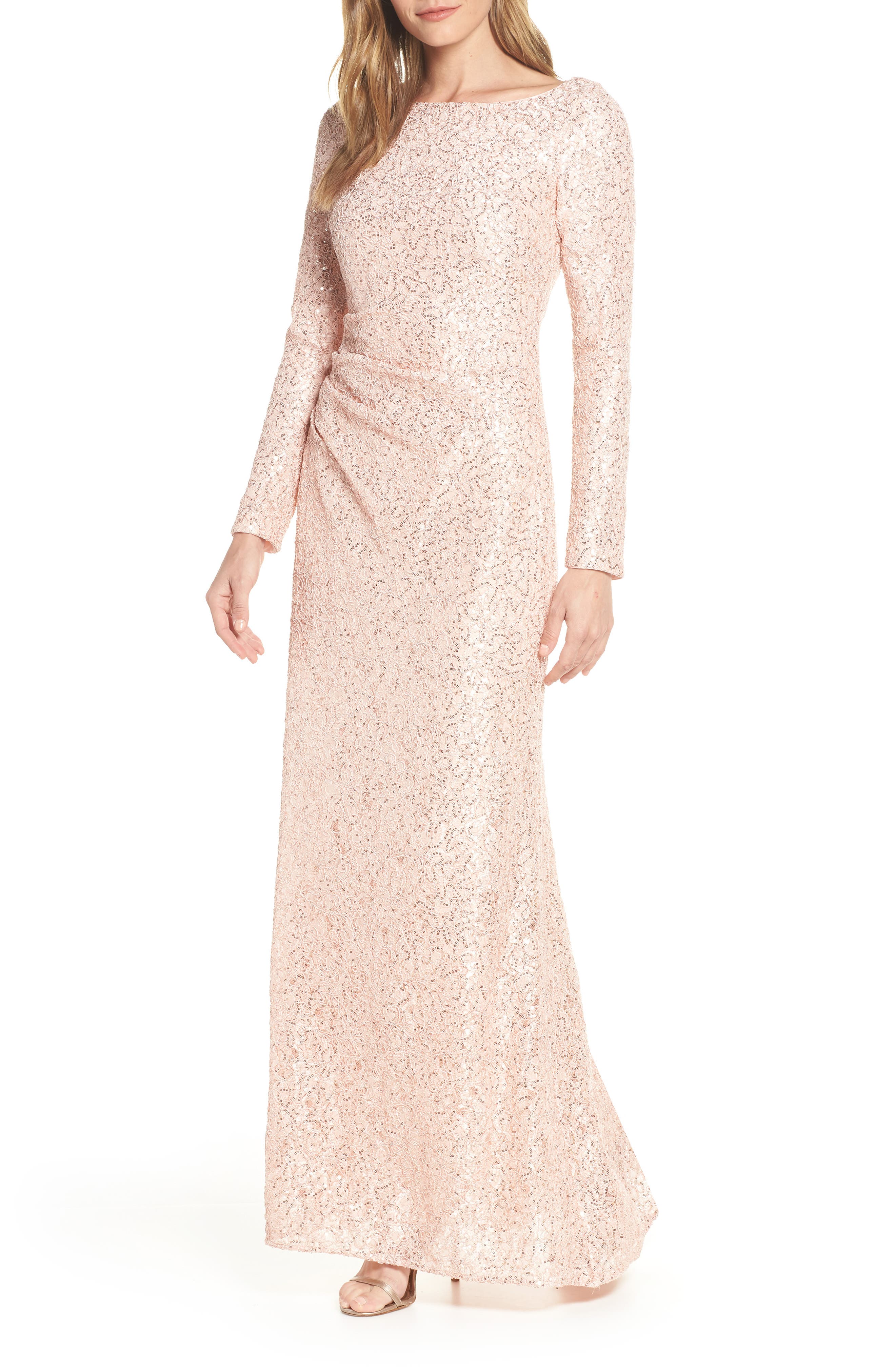 Petite Vince Camuto Sequin Lace Evening Dress, Pink