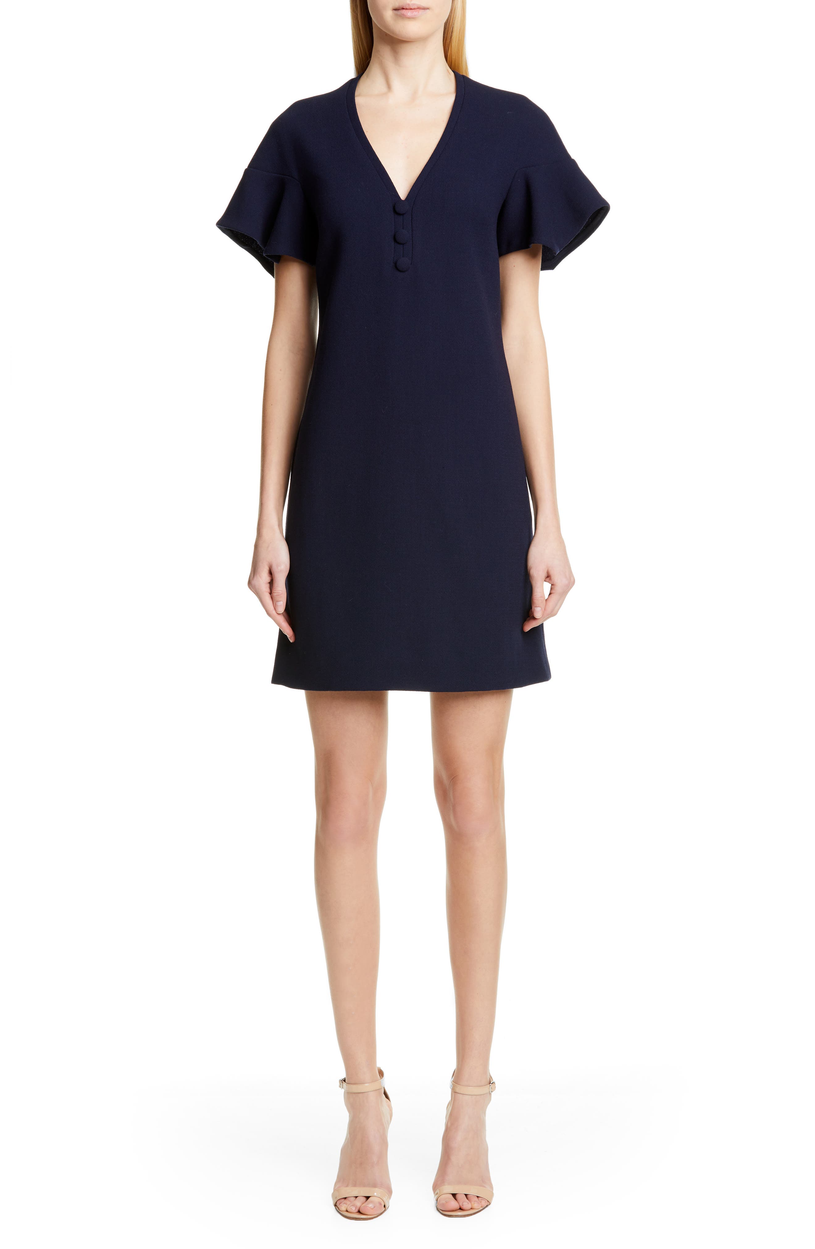 Lela Rose Handkerchief Sleeve Wool Blend Shift Minidress, 8 (similar to 1) - Blue