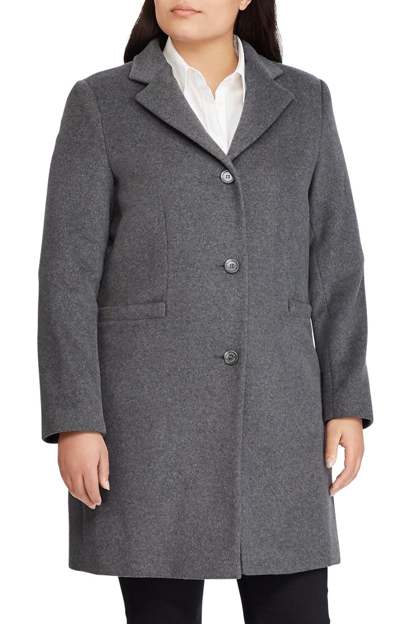 Lauren Ralph Lauren Wool Blend Reefer Coat (Plus Size) Nordstrom