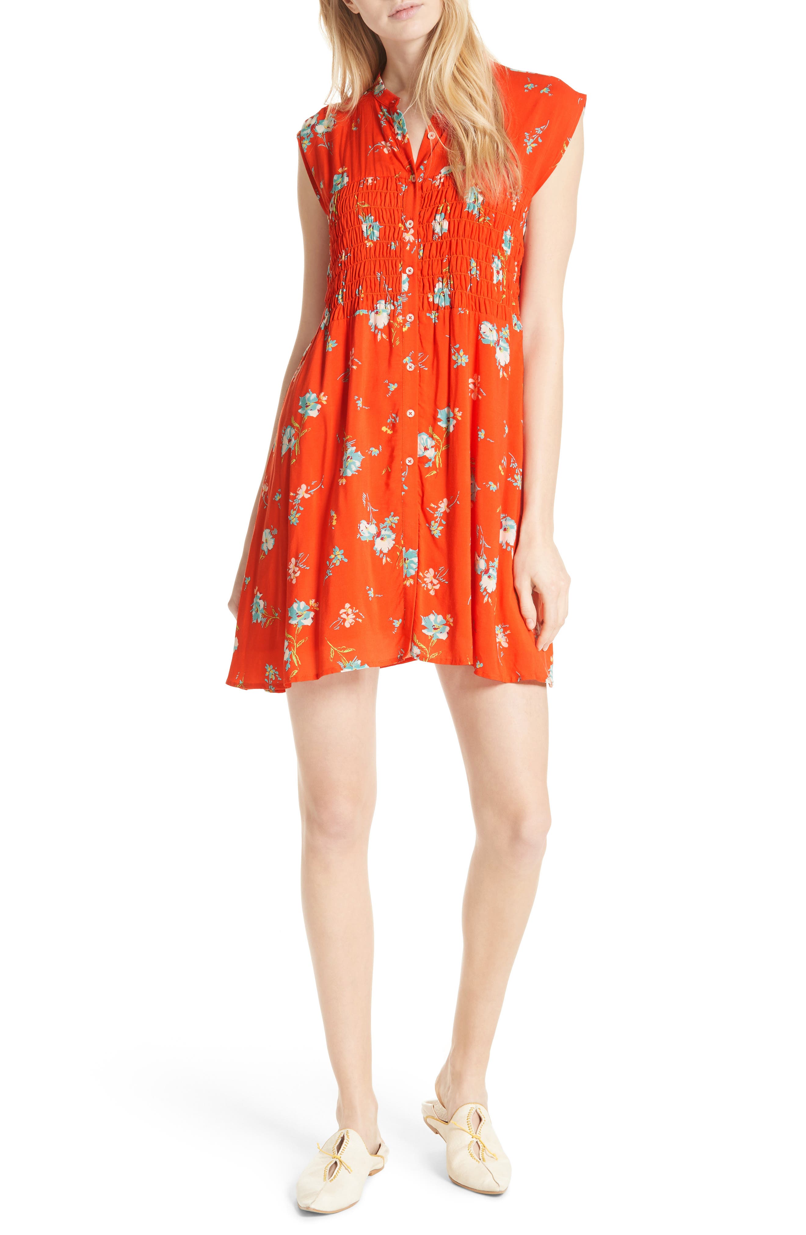 Free People Greatest Day Smocked Minidress, Red