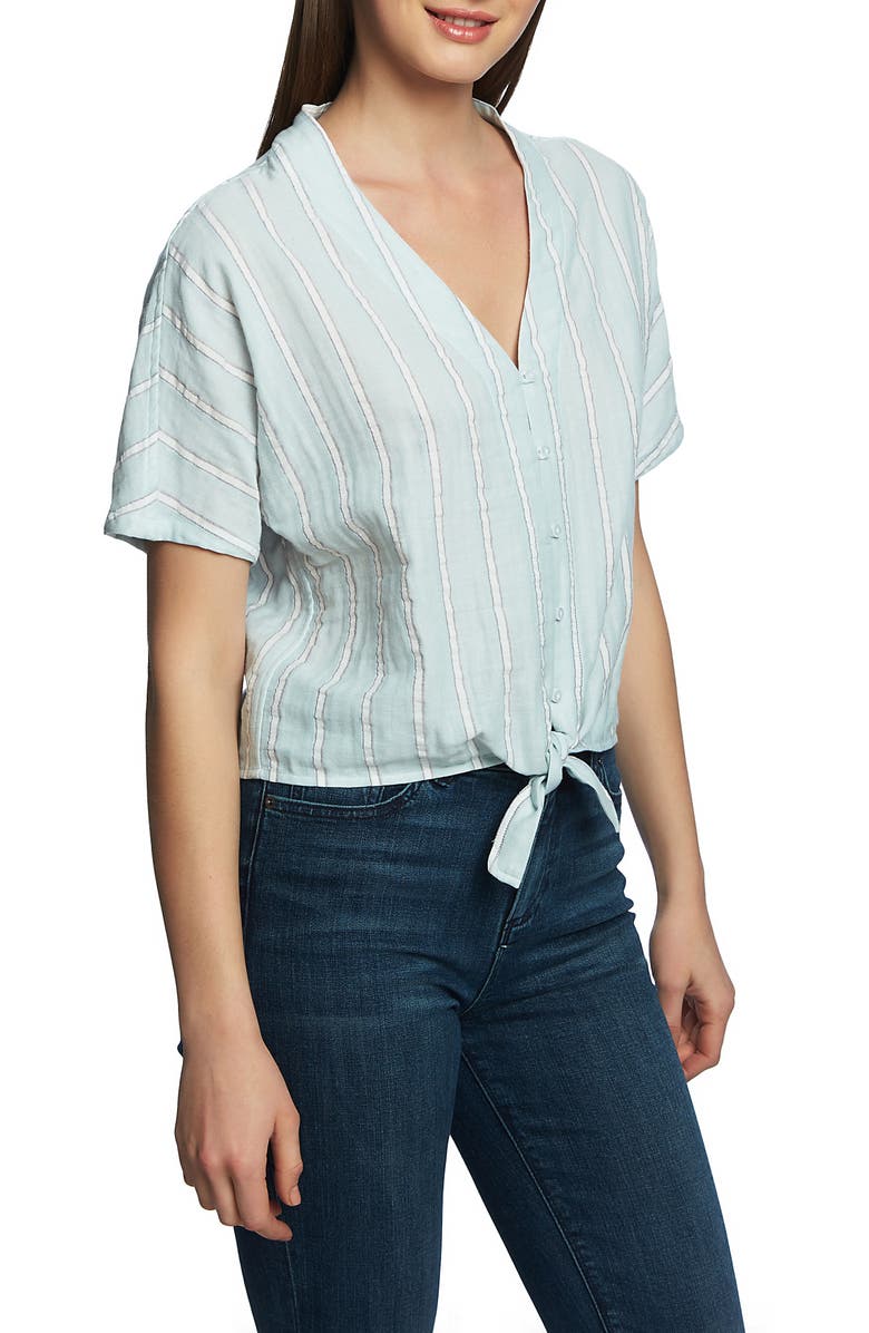 1.state T-shirts SUNWASHED STRIPE TIE FRONT COTTON SHIRT