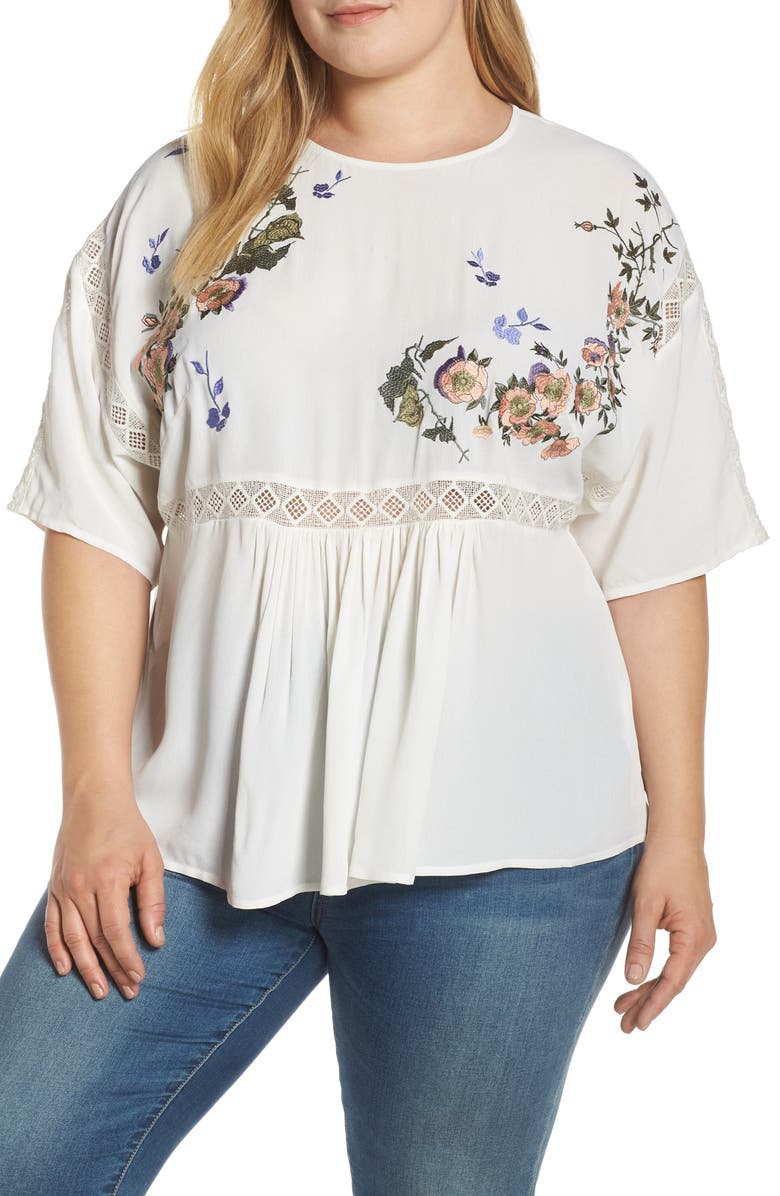 LOST INK Flower Embroidered Top (Plus Size) | Nordstrom