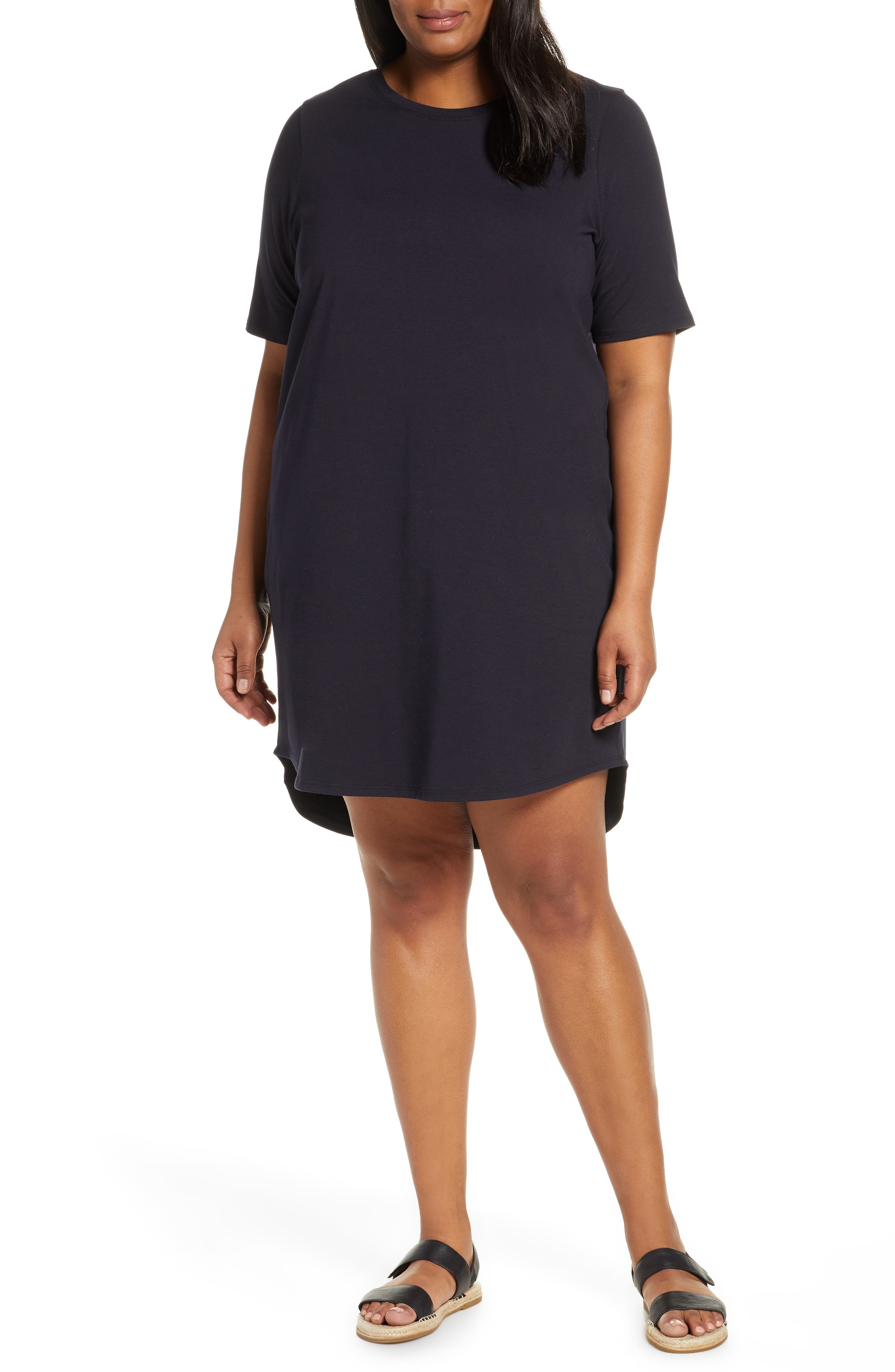 Plus Size Eileen Fisher Stretch Cotton Shift Dress, Blue