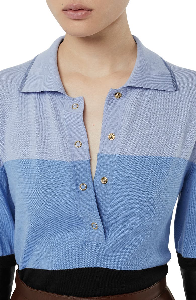 BURBERRY COLORBLOCK LEATHER SLEEVE POLO SWEATER,4548471