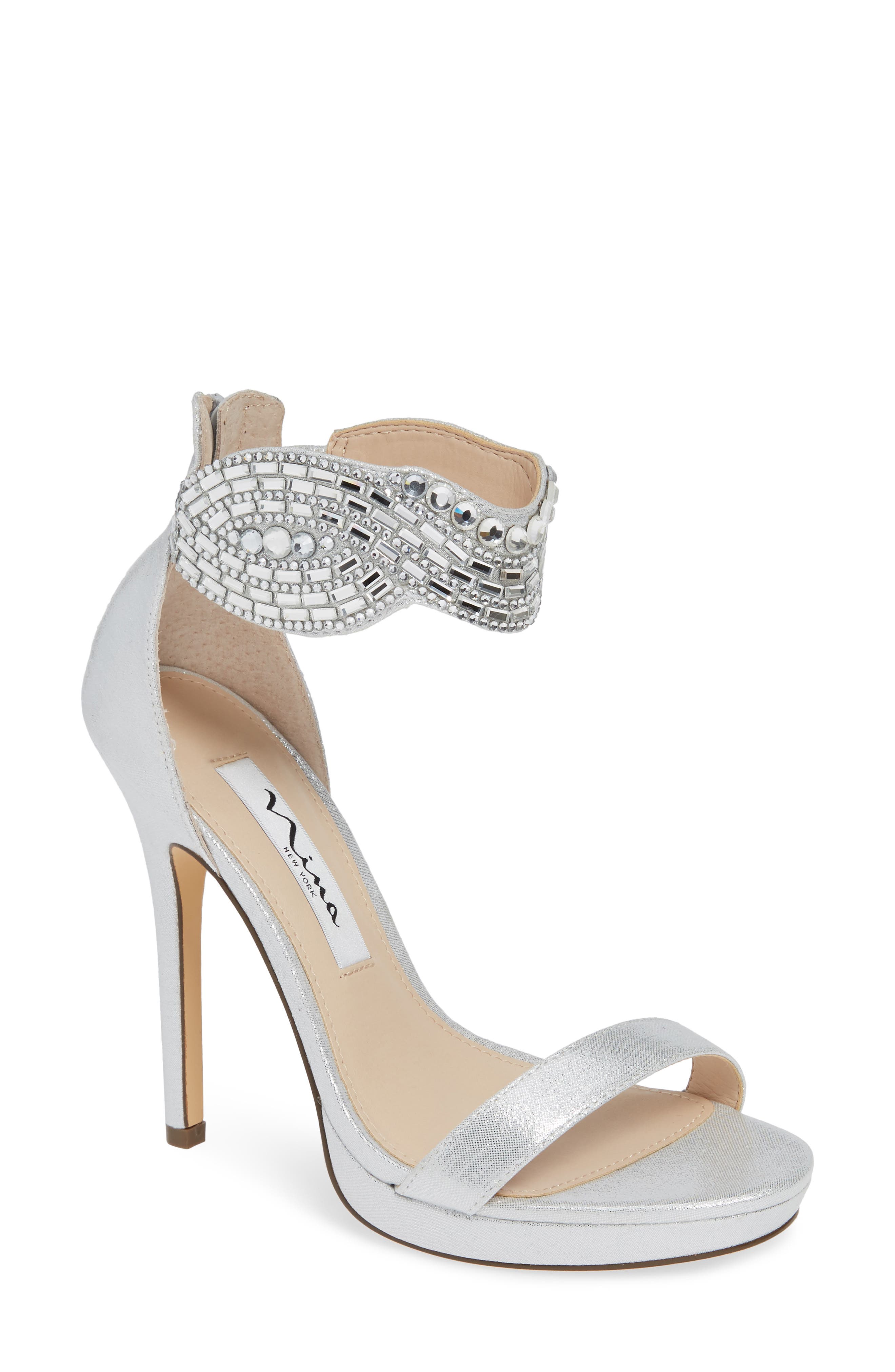 Nina Fayth Jeweled Ankle Cuff Sandal, Metallic