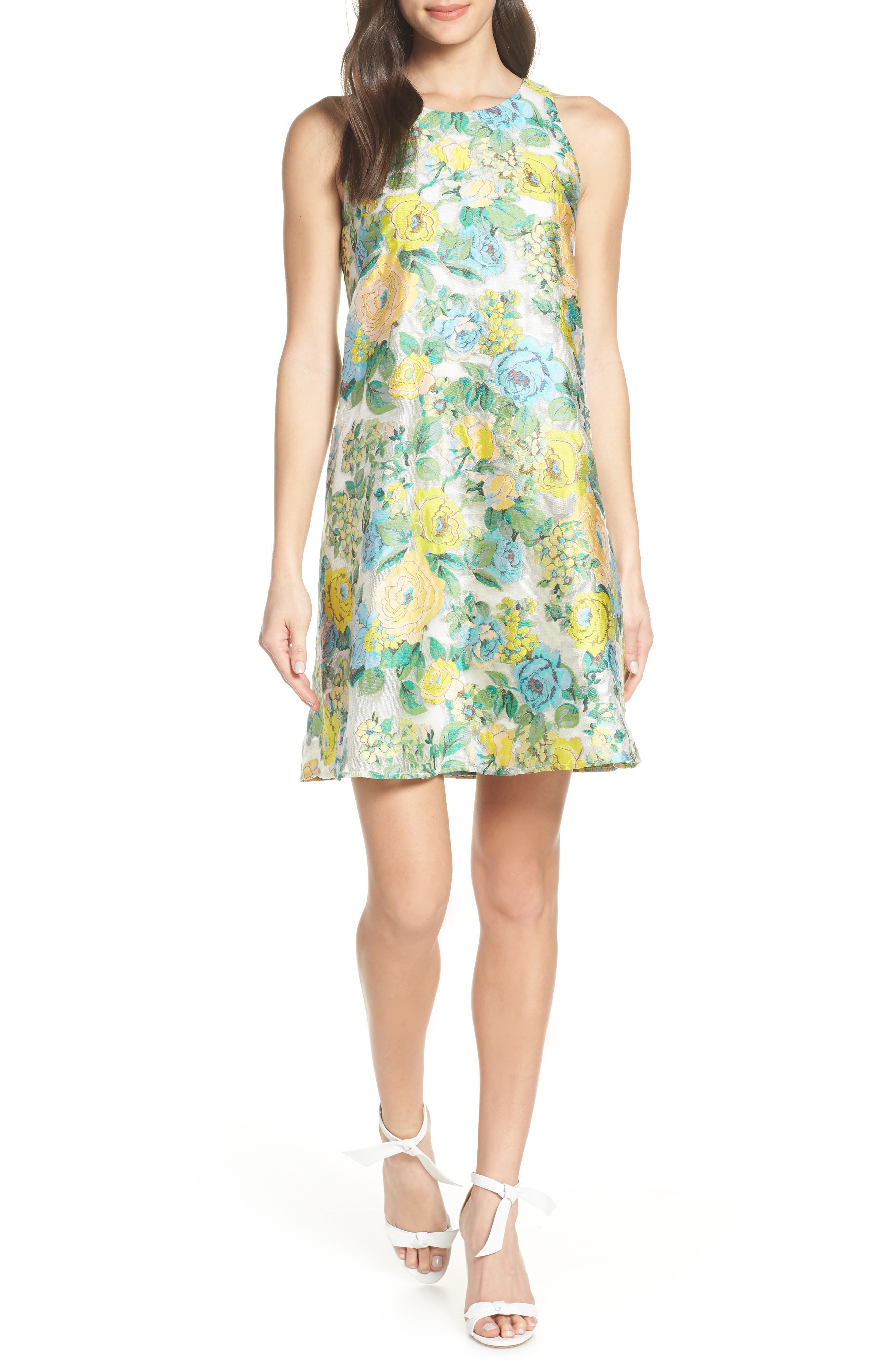 Mark + James By Badgley Mischka Floral Brocade Trapeze Dress, Yellow