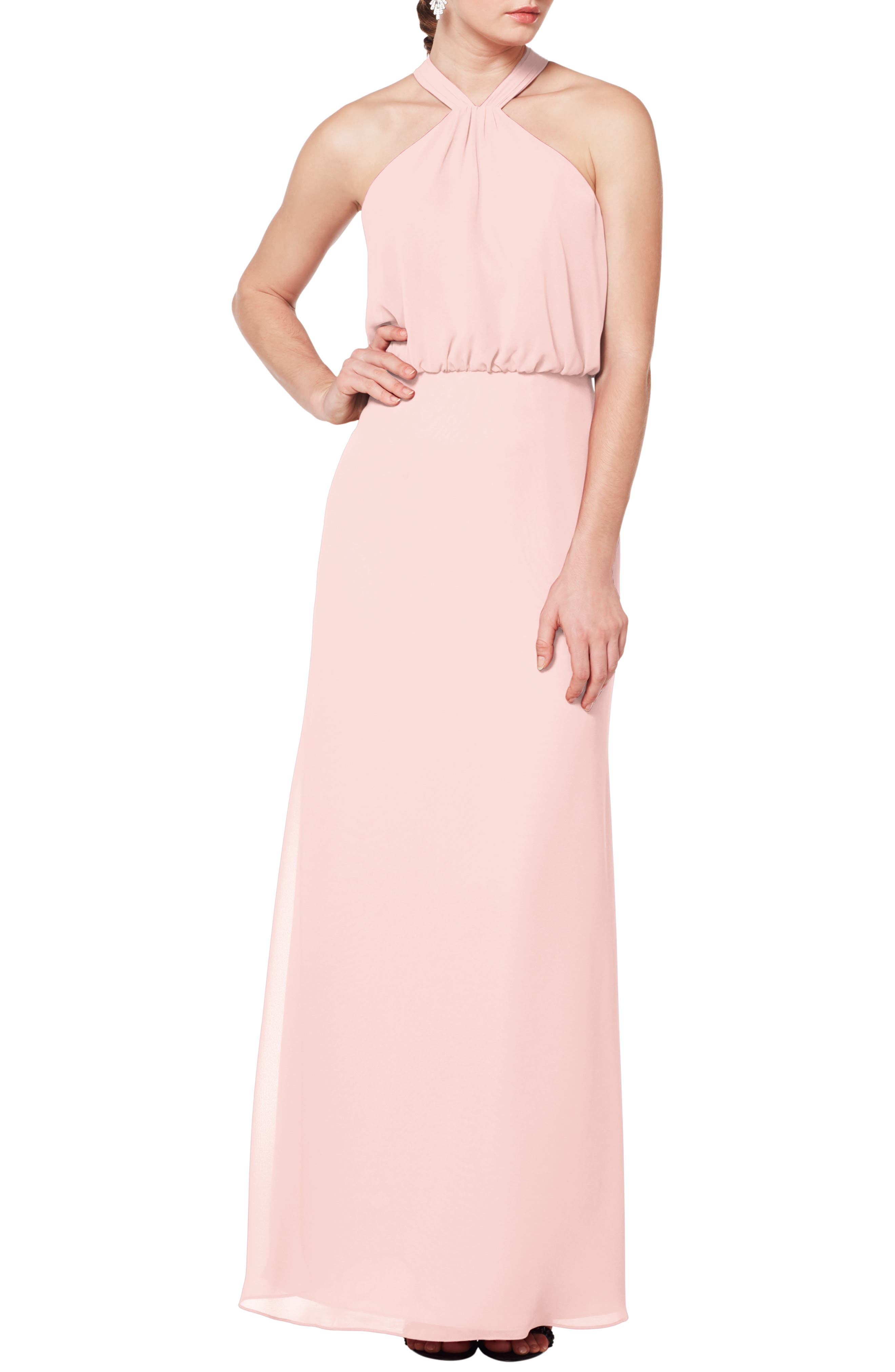 #levkoff Halter Neck Blouson Bodice Evening Dress, Pink