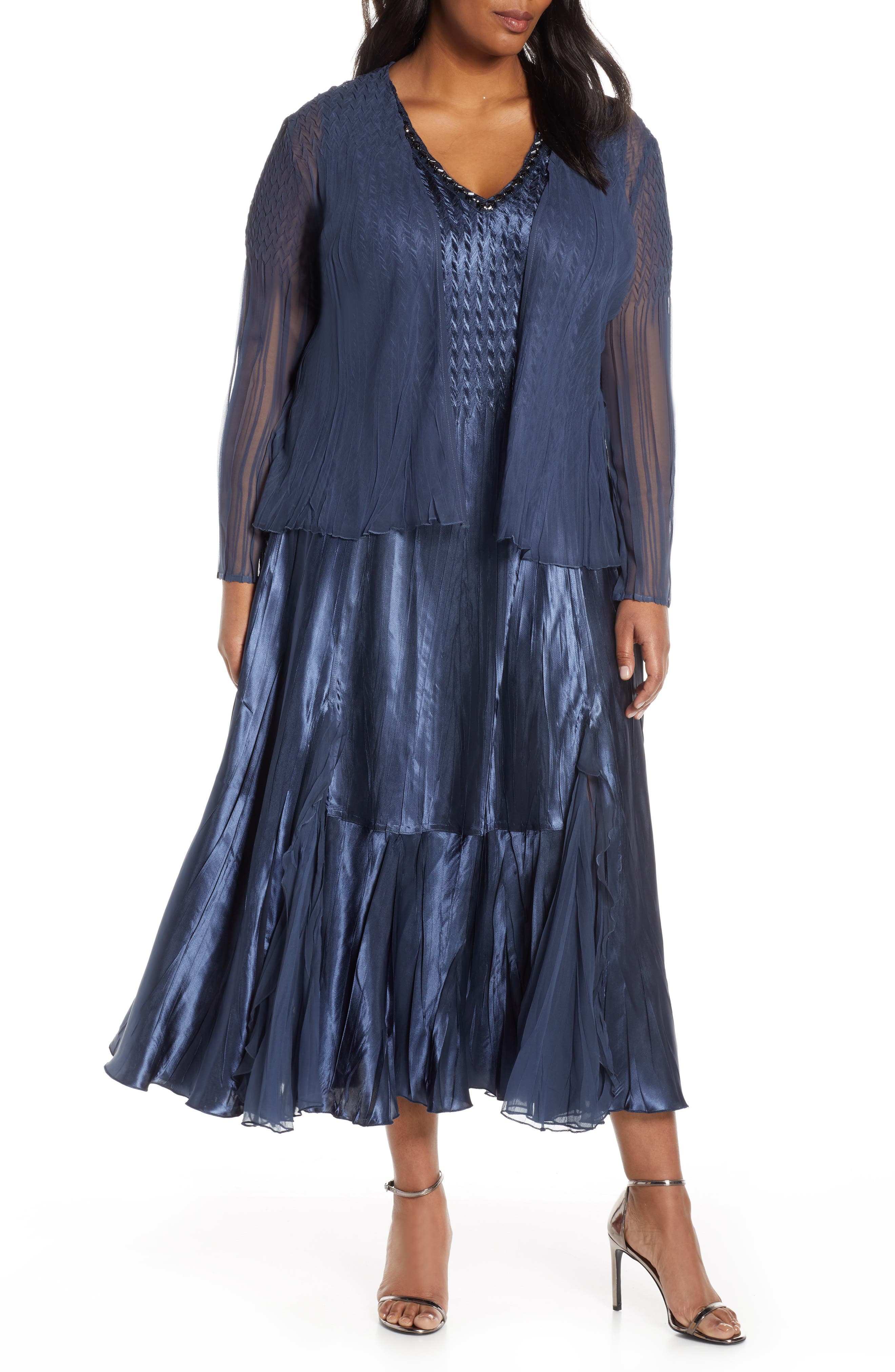 Plus Size Komarov Embellished Midi Dress With Jacket, Blue