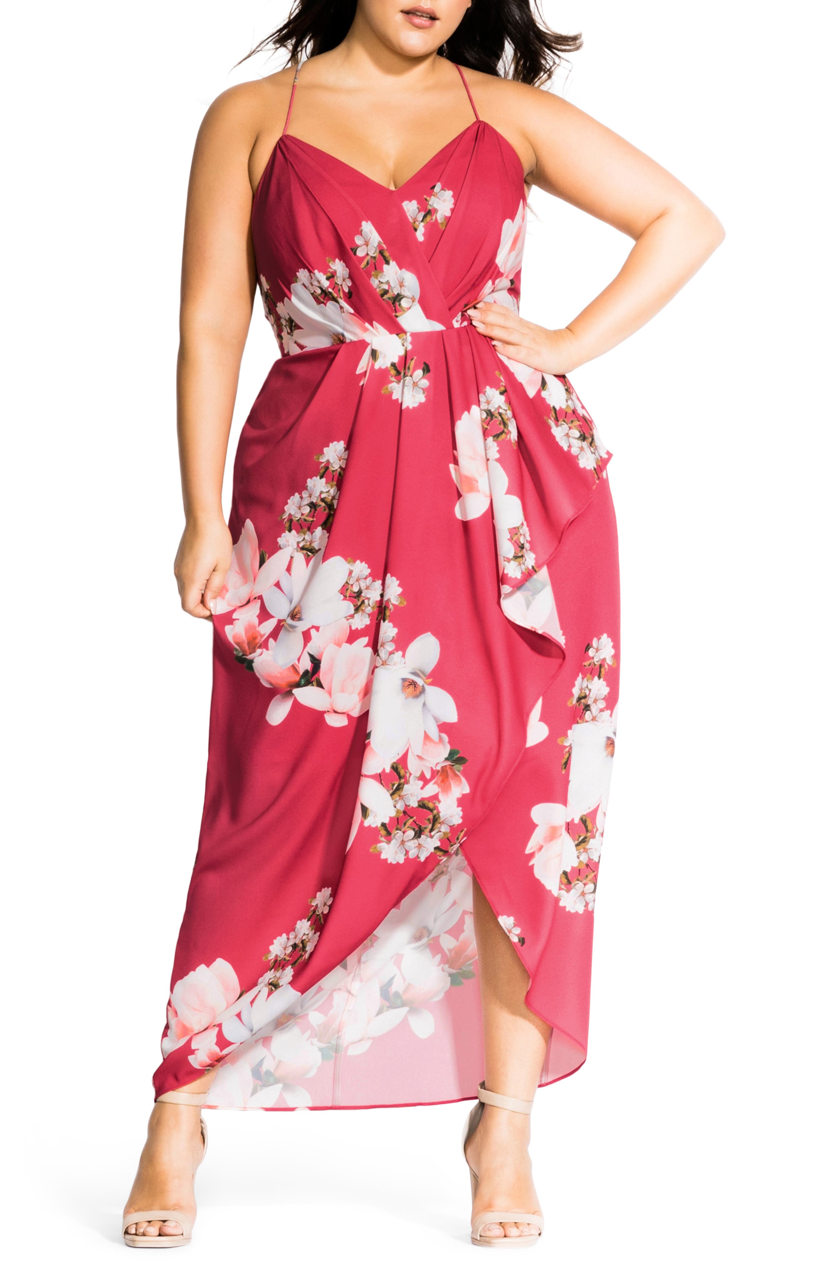 Plus Size City Chic Lotus Maxi Sundress, Black