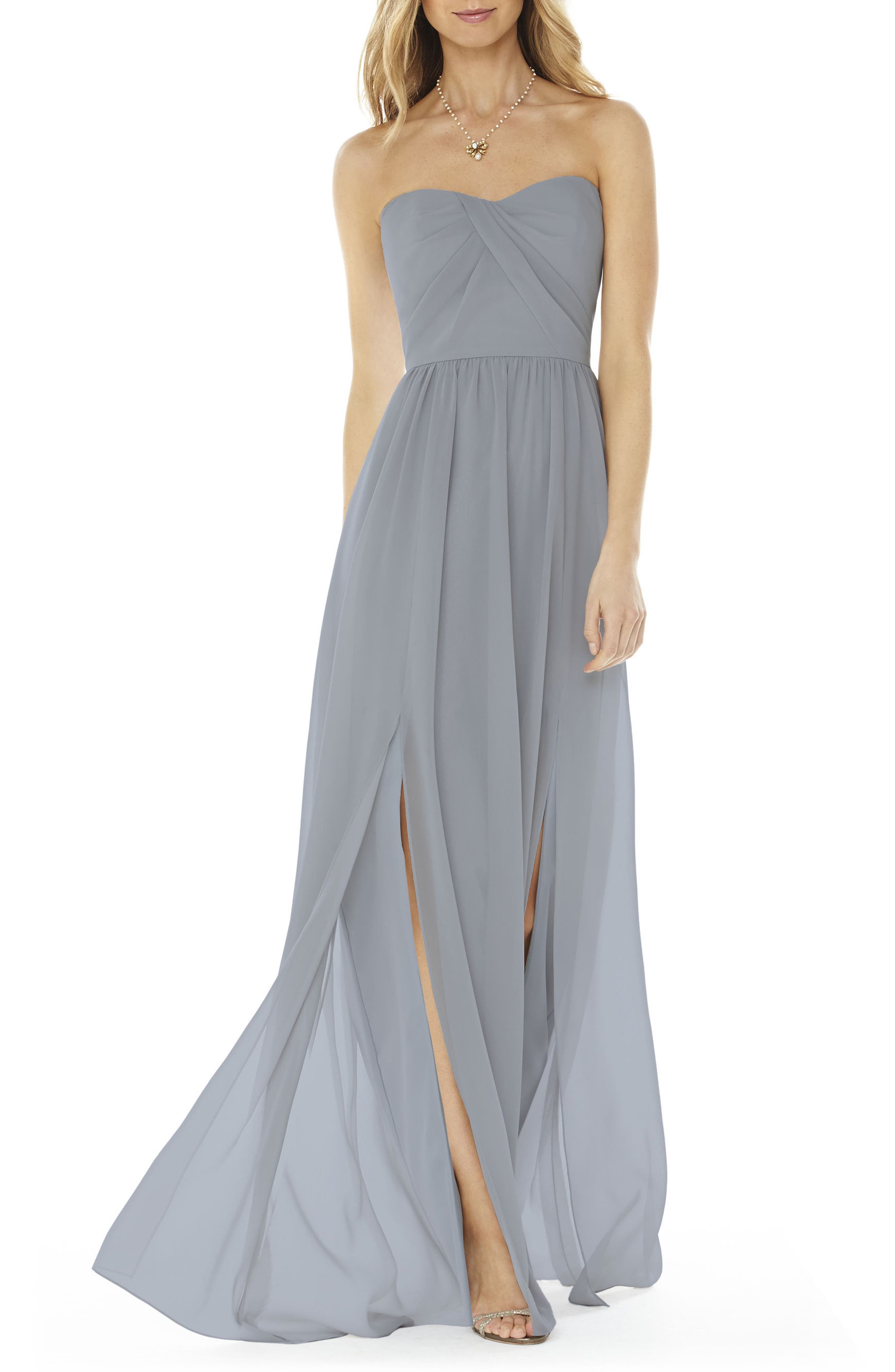 Social Bridesmaids Strapless Georgette Gown, Grey